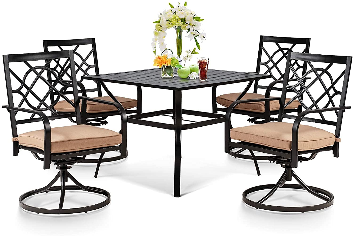 Omelaza 5-Piece Outdoor Dining Set - 4 Swivel Metal Chairs & 37