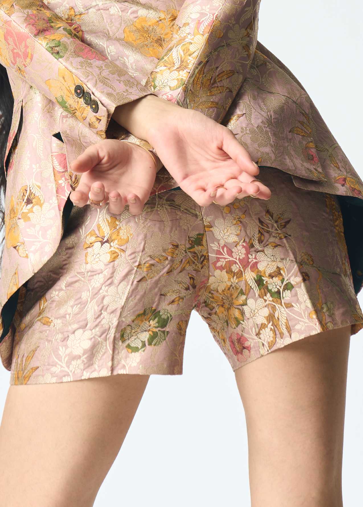 Luxury Silk Brocade Shorts in Champagne Pink - Elegant Lounge & Sleepwear for Women | Perfect for Home Relaxation, Yoga & Summer Nights