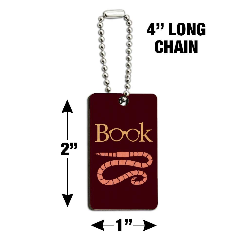 Book Worm with Earthworm Glasses Wooden Rectangle Keychain - Unique Graphic Design Key Ring for Book Lovers - Perfect Gift for Readers & Bookworms
