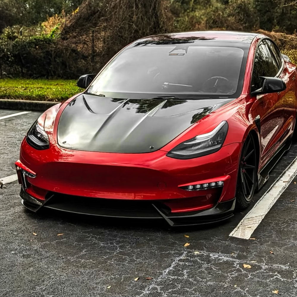High-Performance Front Lip Spoiler for Tesla Model 3 (2017-2023) - ABS Plastic Body Kit in Glossy Black, Matte Black & Carbon Fiber | Enhance Aerodynamics & Sporty Look for Daily Driving & Car Shows