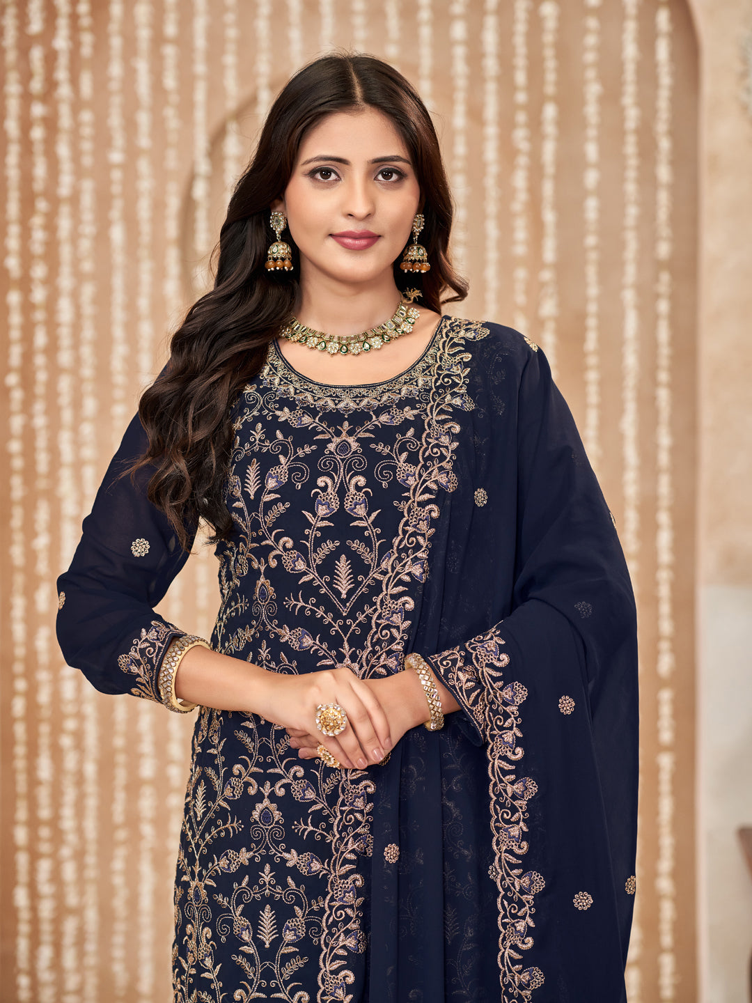 Blue Designer Party Wear Semi Stitched Pant Suit With Embroidery - Elegant Women's Formal Outfit for Weddings, Cocktail Parties & Special Occasions