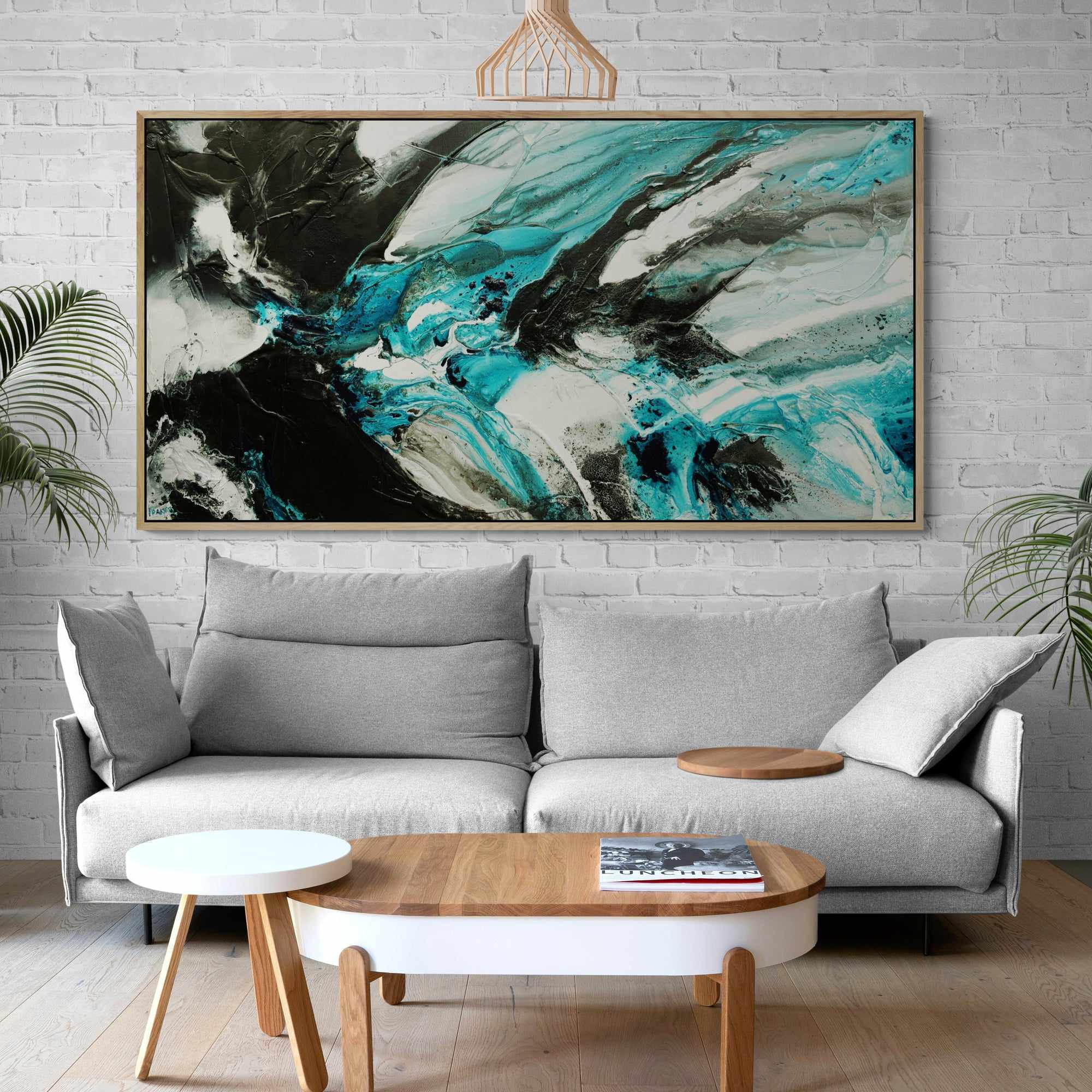 Southern Nero 190cm x 100cm Black Teal White Textured Abstract Canvas Art - Modern Wall Decor for Living Room, Bedroom & Office