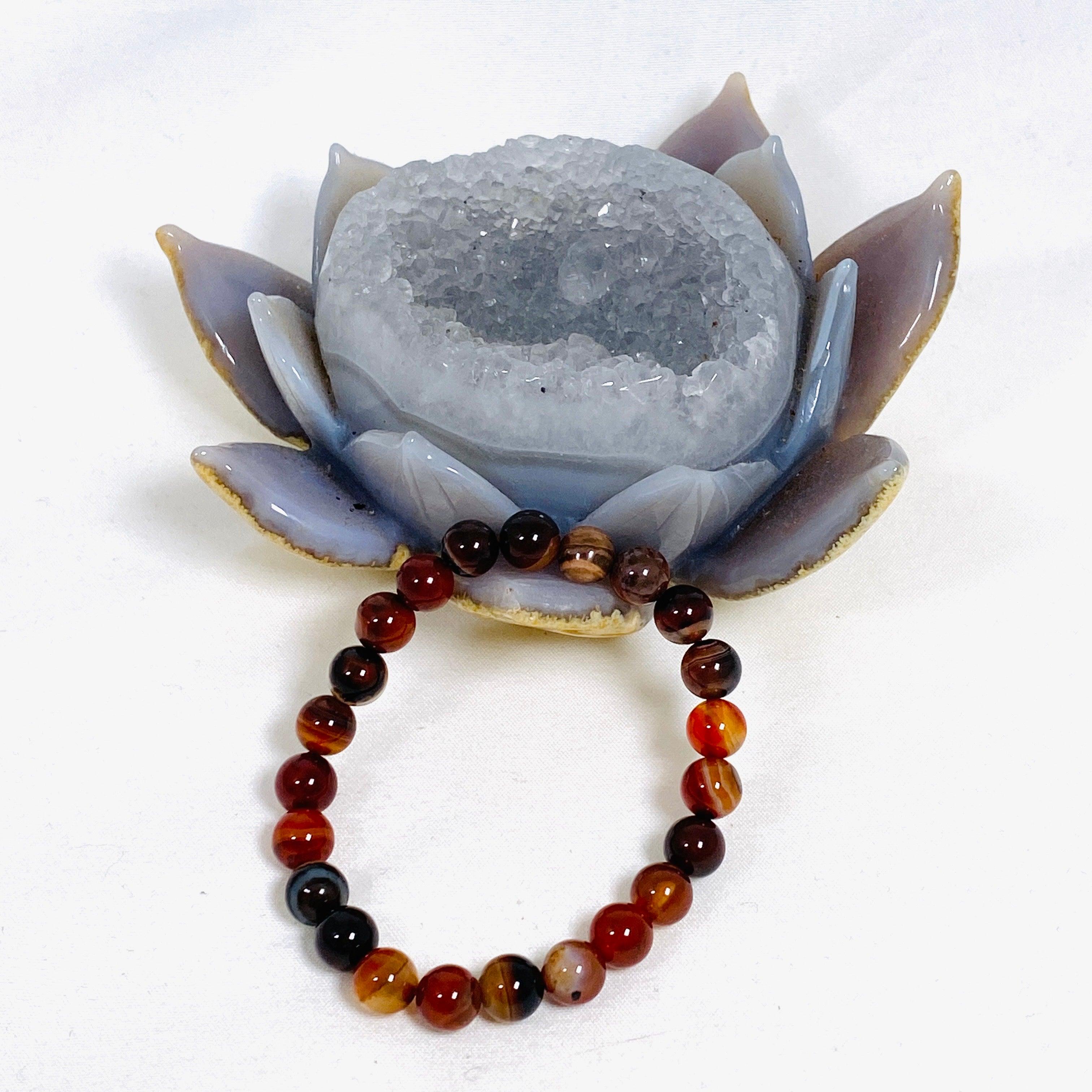 Natural Sardonyx Gemstone Bracelet for Women - Healing Crystal Jewelry for Energy Balance & Protection - Perfect for Meditation, Yoga & Spiritual Gifts