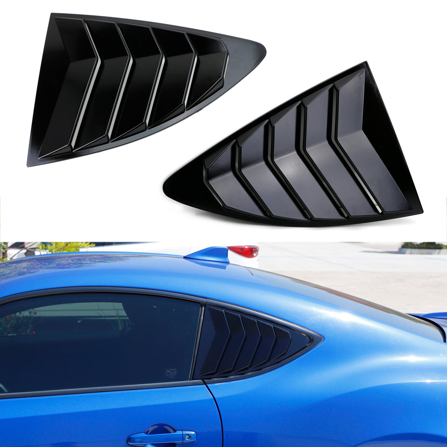 Gloss Black Rear Side Window Vent Louvers for 2013-2021 Scion FRS Toyota 86 Subaru BRZ - Sleek Car Accessory for Enhanced Style & Airflow