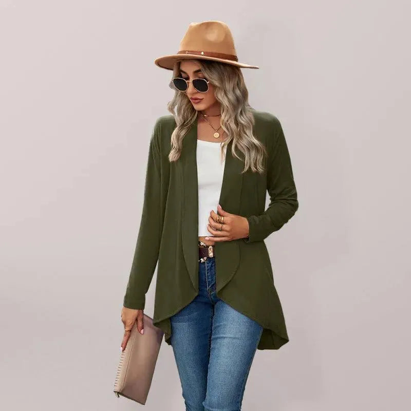Women's Solid Color Loose Fit Cardigan Sweater - Lightweight Knit Open Front Long Sleeve Cover Up for Casual Wear, Office, and Layering