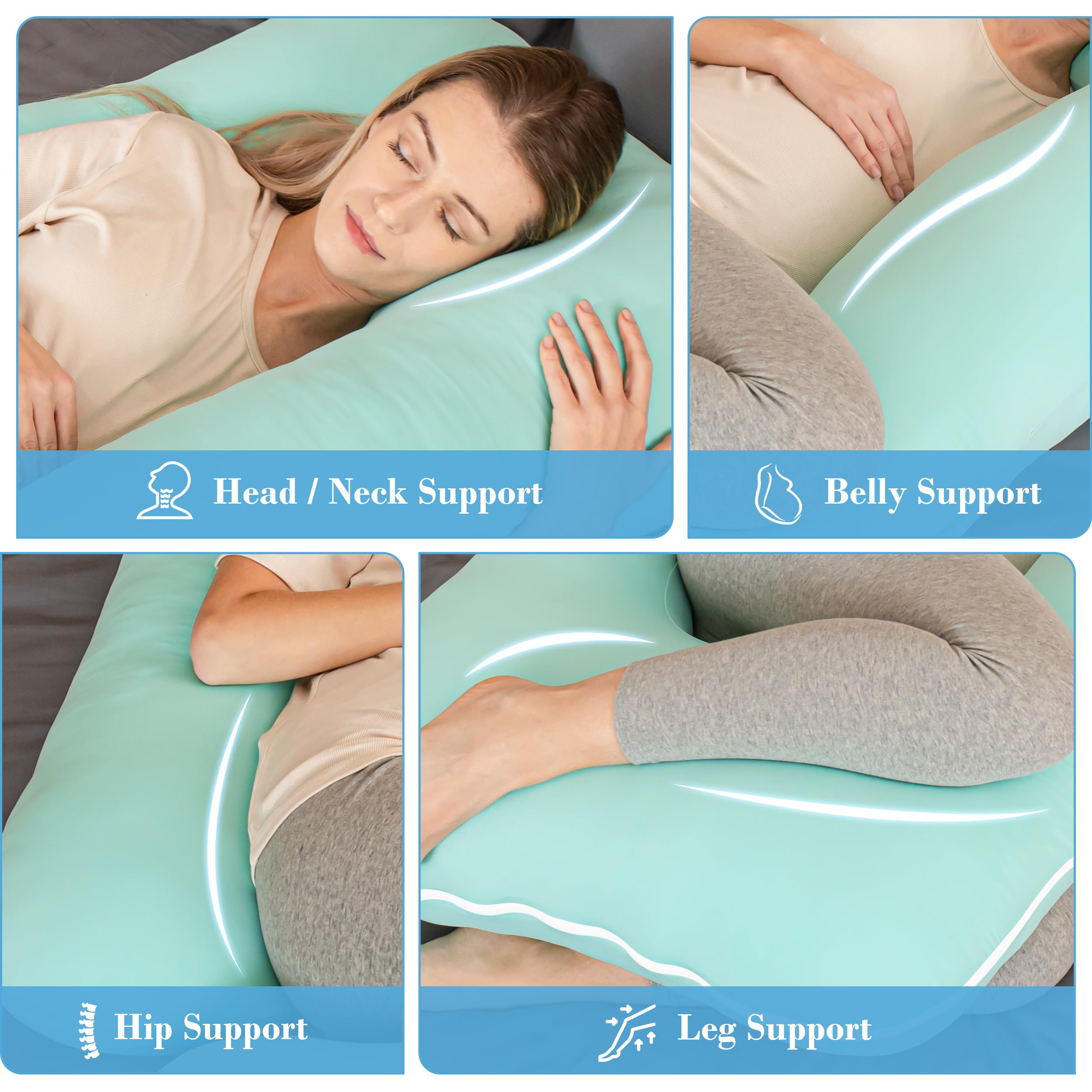 **Premium U-Shape Pregnancy Pillow for Women - Soft Cooling Maternity Body Pillow with Removable Cover - Full-Size 57 Inch Support for Back, Belly & Hips - Ideal for Sleeping, Nursing & Relaxation - Turquoise**