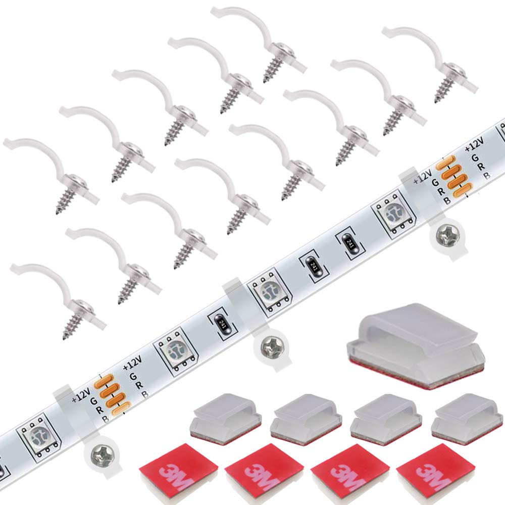 100-Pack Mounting Fixing Clips with Screws & 50-Pack Self-Adhesive LED Strip Brackets for 10mm Width LED Light Strips - Perfect for Home, Office, and DIY Lighting Projects