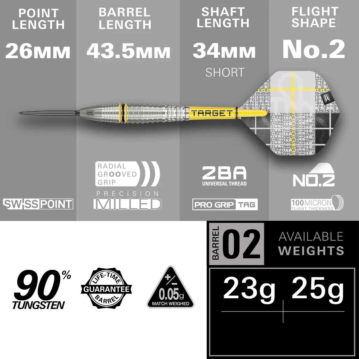 Scott Williams G2 SP Steel Tip Darts - 90% Tungsten Professional Darts (25g) for Precision Dart Games & Tournaments | Perfect for Bars, Home Practice & Competitive Play