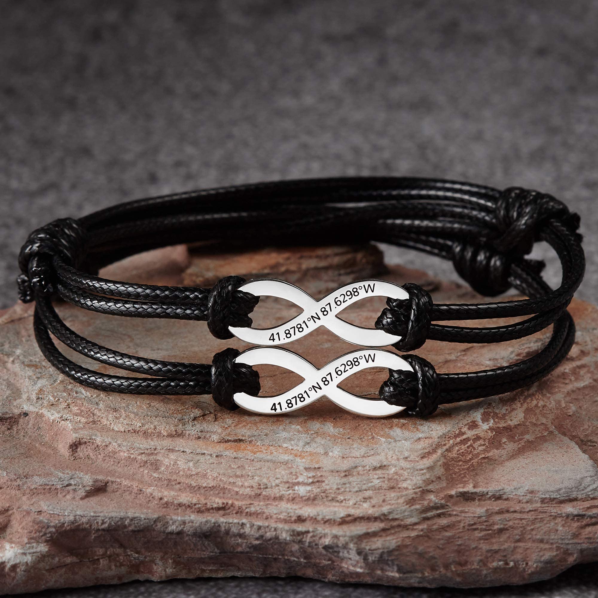 RUGGEDGIFTS Matching Couple Bracelets Set - 925 Sterling Silver Leather Anniversary Jewelry for Boyfriend & Girlfriend - Romantic Birthday Gifts for Couples - Perfect for Anniversaries, Valentine's Day & Date Nights