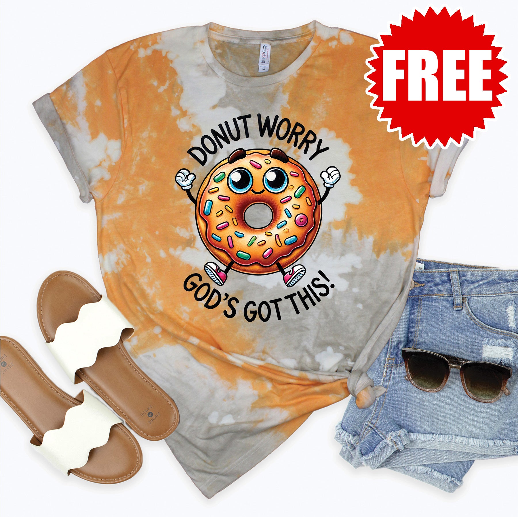 Donut Worry God's Got This Christian T-Shirt | Trendy Tie Dye Design | Soft Cotton Tee for Women & Men | Perfect for Church, Bible Study & Everyday Wear