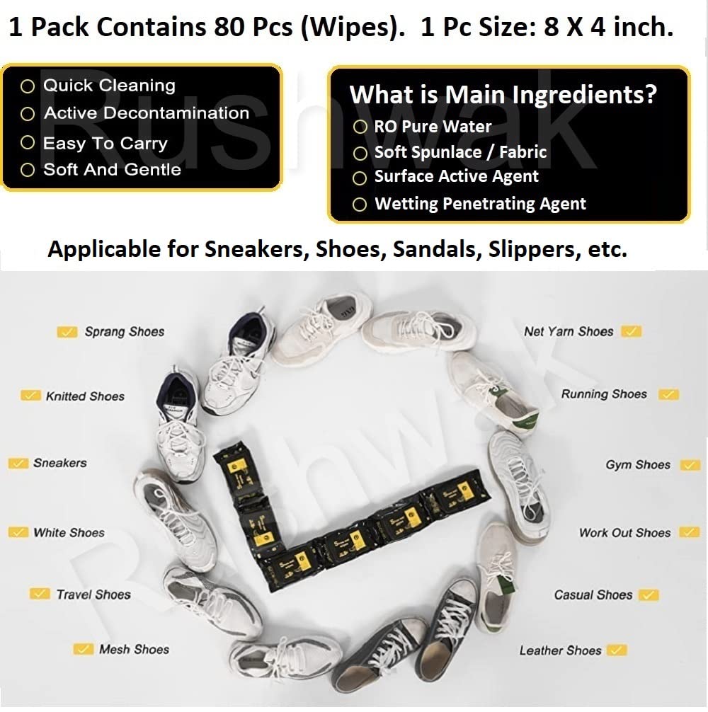 Rushwak Shoe Wipes (160 Count) - Instant Sneaker Cleaner Wipes for Quick Dirt & Stain Removal - Premium Shoe Cleaning Kit for Sneakers, Boots & Athletic Shoes - Perfect for Gym, Travel & Everyday Use