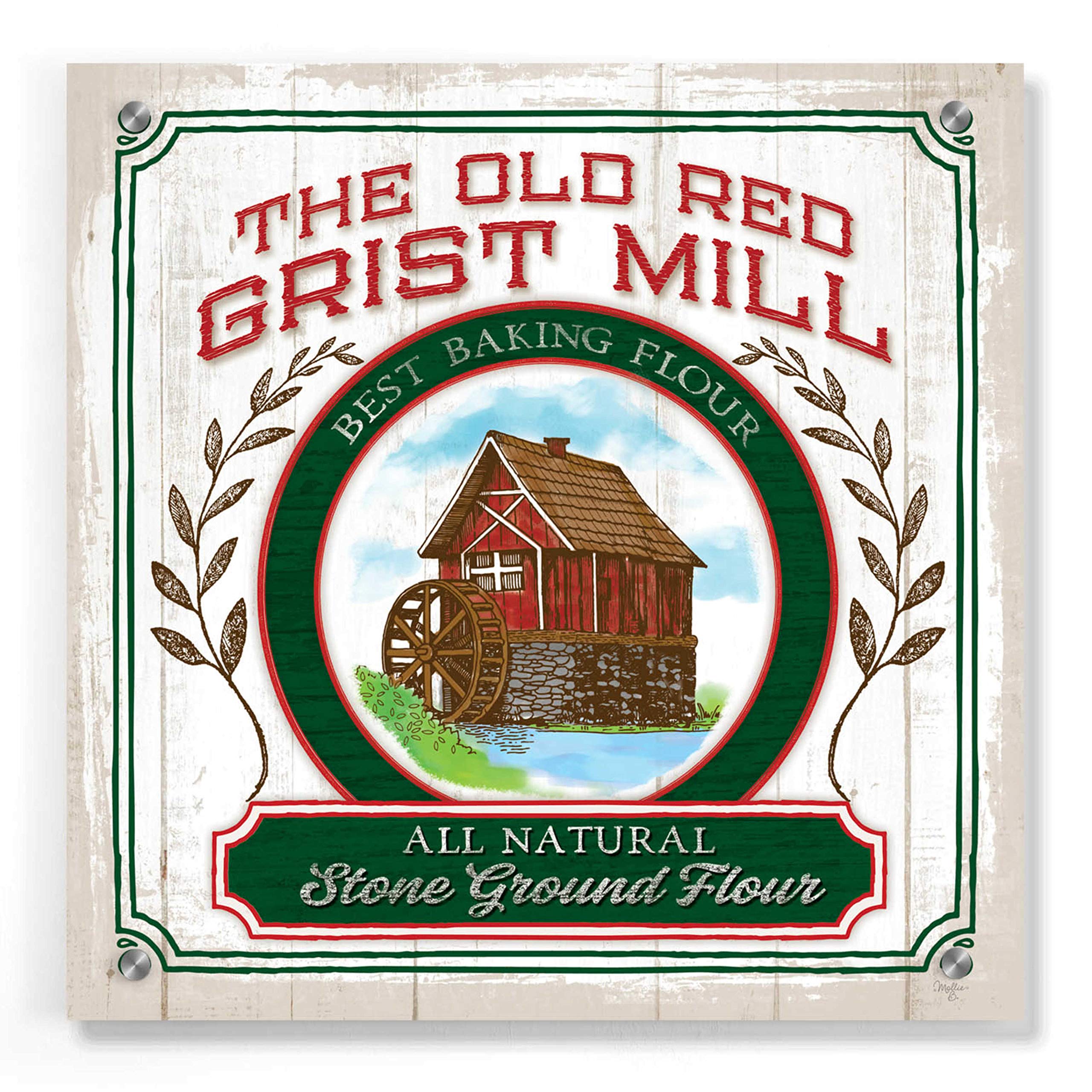 Epic Art 'Grist Mill Flour' by Mollie B - 36x36 Inch Acrylic Glass Wall Painting - Modern Home & Office Decor - Perfect for Living Room, Bedroom, Dining Area