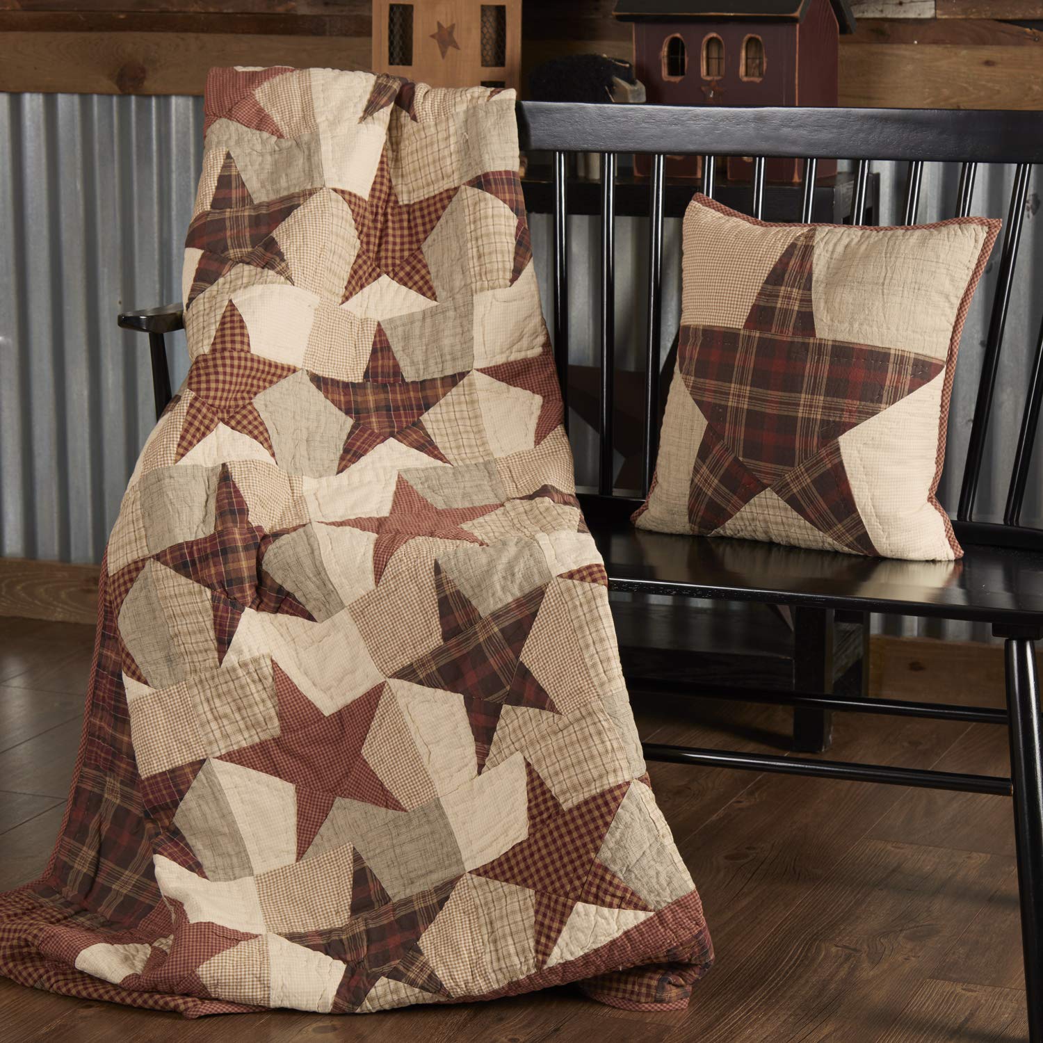 VHC Brands Primitive Classic Country Pillows & Throws - Abilene Star Red Quilted Throw Blanket for Sofa, Bed & Couch - Rustic Farmhouse Decor for Living Room, Bedroom & Cabin