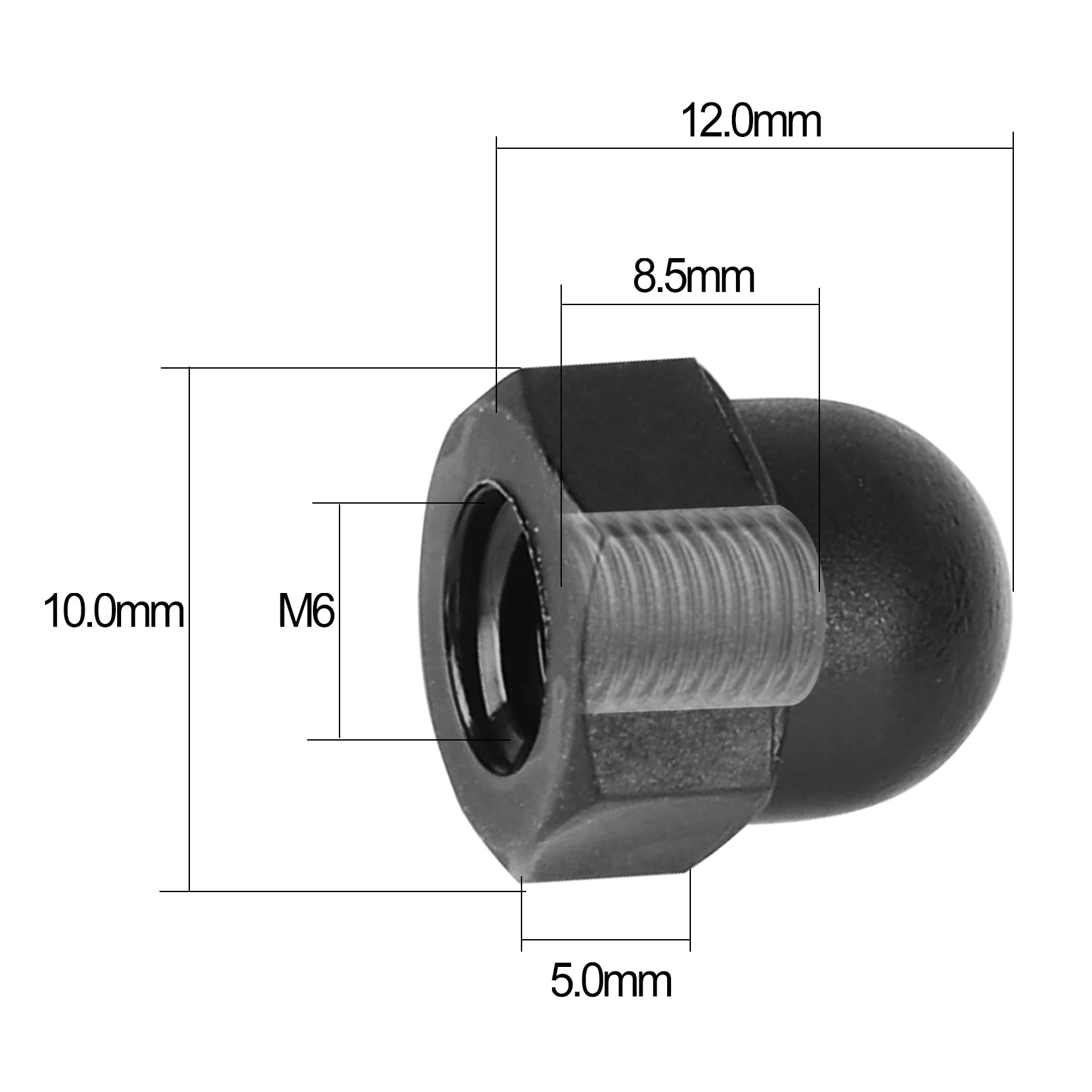 30-Pack M6 Black Nylon Hex Acorn Nuts - Decorative Dome Head Hexagon Nuts for Mechanical, Electronic & Communication Equipment | Hardware Lighting Accessories | DIY Projects & Industrial Applications