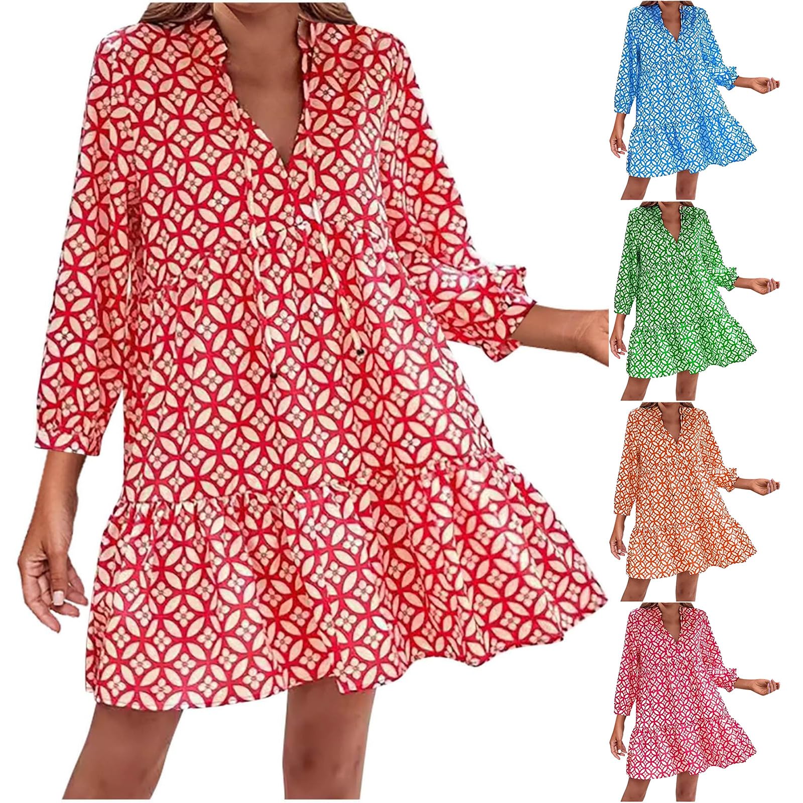 Floral Midi Dress for Women - Summer Wedding Guest & Prom Dress, Casual V-Neck Boho Sundress for Beach, Party & Vacation