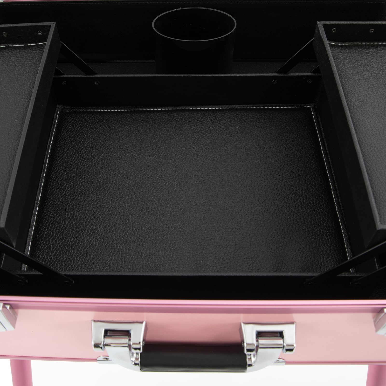 Pink Aluminum Rolling Makeup Train Case with LED Lights & Adjustable Legs - Lockable Portable Cosmetic Organizer for Travel, Professional Artists & Home Vanity - 4 Removable Wheels for Easy Mobility