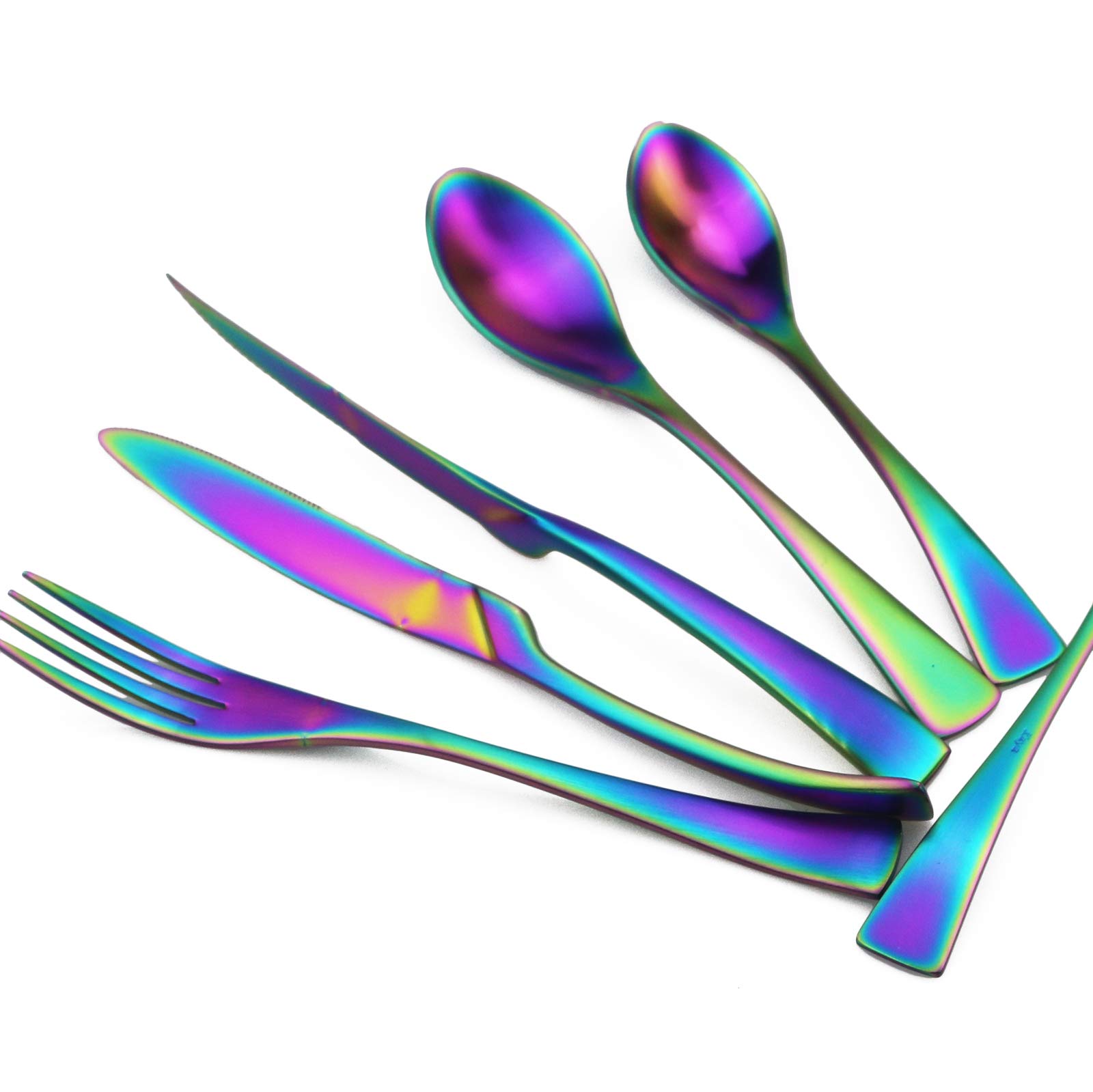 Gugrida 28-Piece 18/10 Stainless Steel Flatware Set - Luxury Matte Rainbow Silverware for 4, Knife Fork Spoon Set, Dishwasher Safe, Elegant Dinnerware for Parties, Weddings & Daily Dining