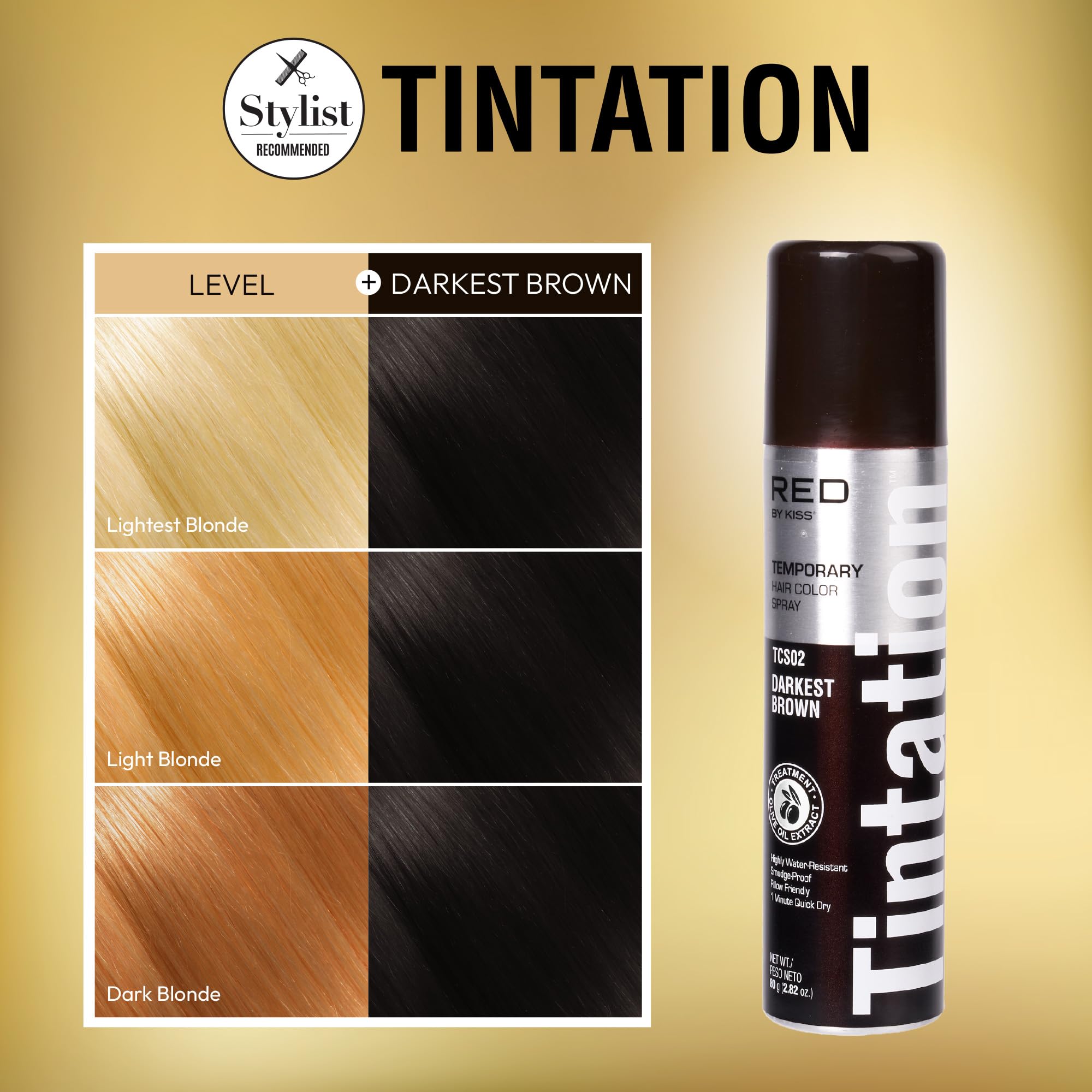 Red by Kiss Tintation Temporary Hair Color Spray - Darkest Brown 2.82oz | Instant Gray Root Touch Up | Water-Resistant & Smudge-Proof | Quick-Dry Formula | Easy Wash Out | Perfect for Barber Styling, Hairline Touch-Ups & Last-Minute Events