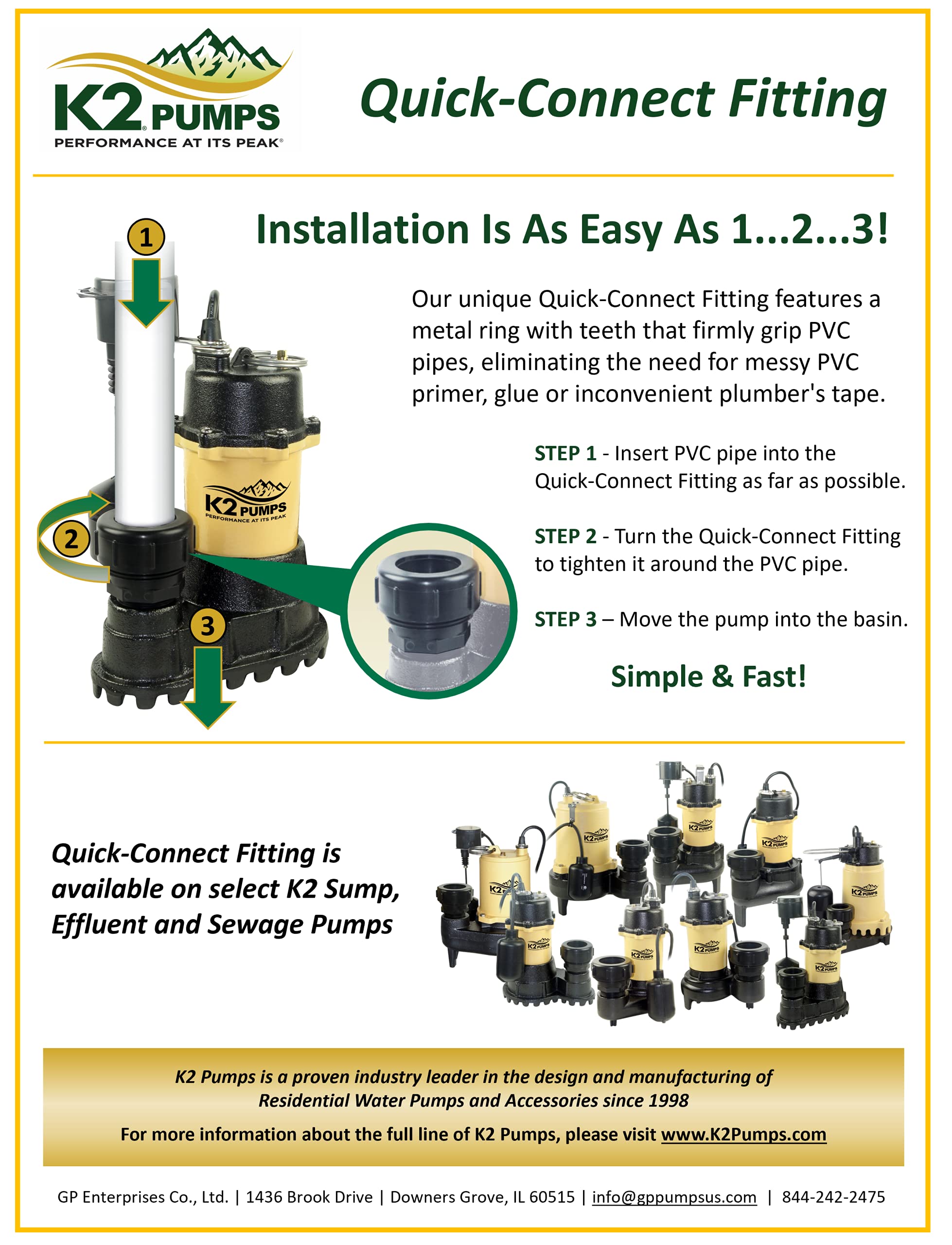 K2 Pumps SPI07502K 3/4HP Cast Iron Submersible Sump Pump with Quick Connect Fitting & Vertical Float Switch - Ideal for Basement Flood Prevention and Water Drainage