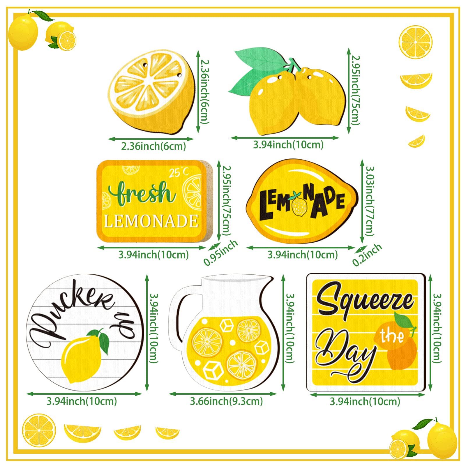 11 Pcs Lemon Summer Tiered Tray Decor Set - Farmhouse Wood Signs for Home & Party Decorations