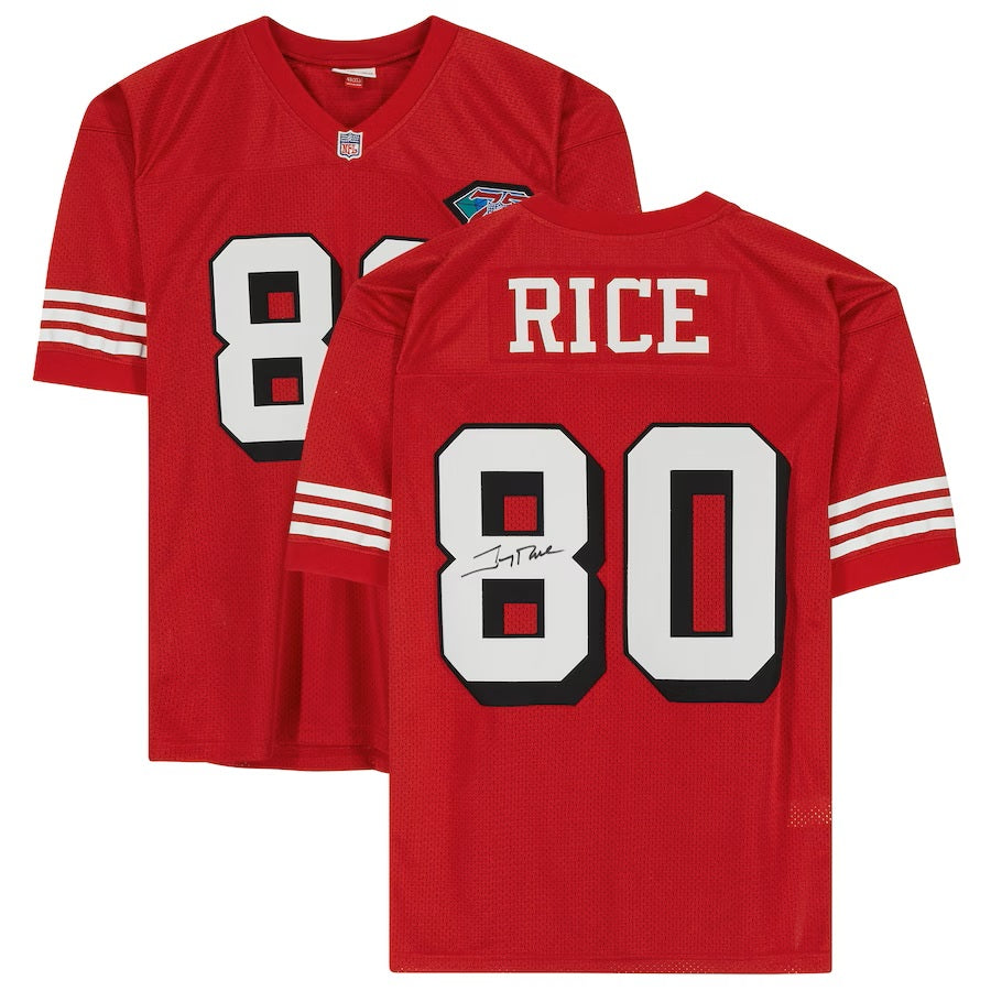 Authentic Jerry Rice Signed San Francisco 49ers Mitchell & Ness Jersey - Limited Edition Collectible for NFL Fans, Sports Memorabilia Enthusiasts & Home Decor Display