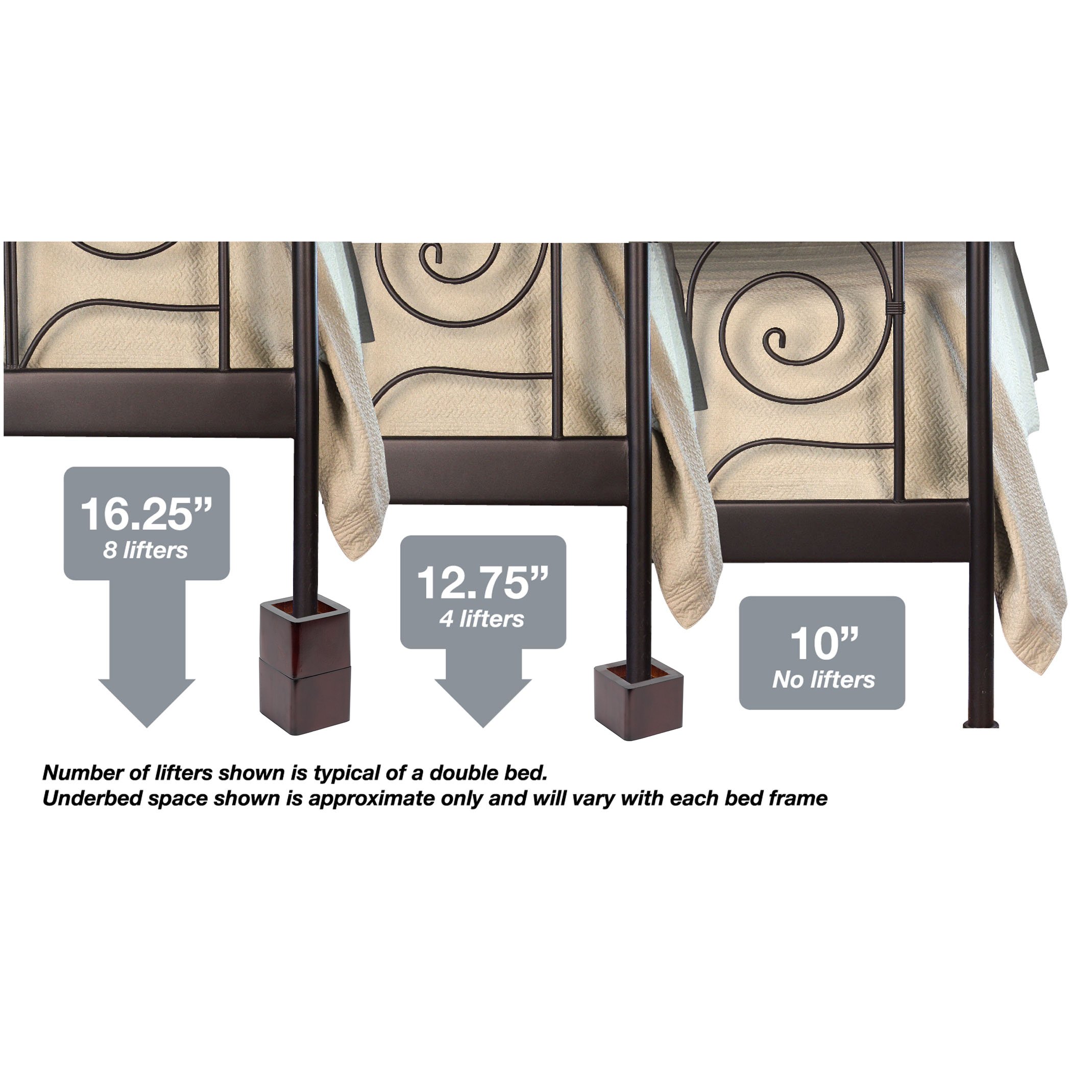 Richards Homewares 98041000 Espresso Wood Bed Lifters (Set of 4) - Fits 2.75 x 2.75 Bed Feet - Elevate Your Bed for Extra Storage Space & Improved Airflow - Perfect for Small Bedrooms, Dorm Rooms & Underbed Organization