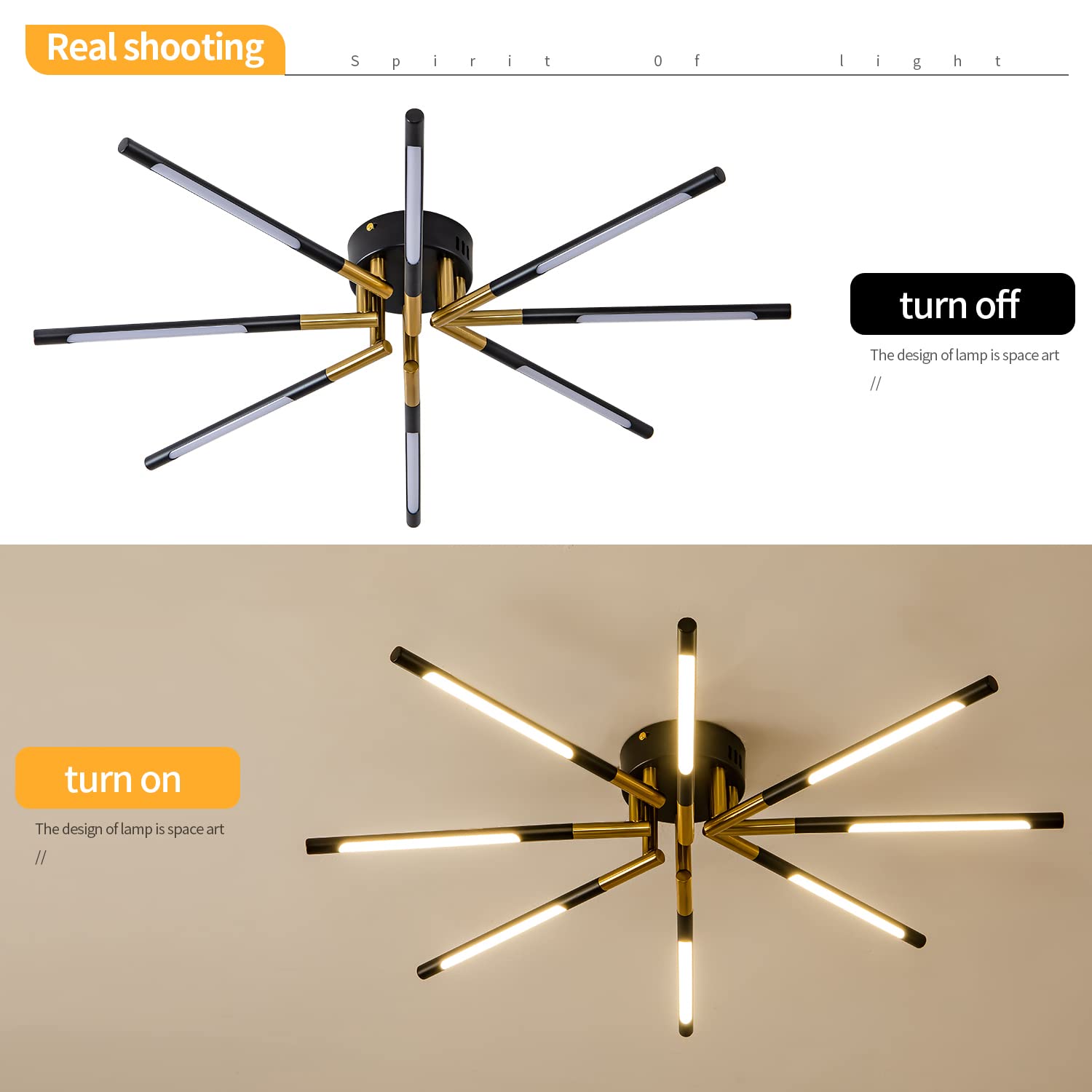 Modern LED Ceiling Light 28 Inch 4000K - Black & Gold Recessed Lighting Fixture for Restaurant, Living Room & Bedroom | Energy-Efficient Dimmable Decorative Light for Home & Commercial Spaces