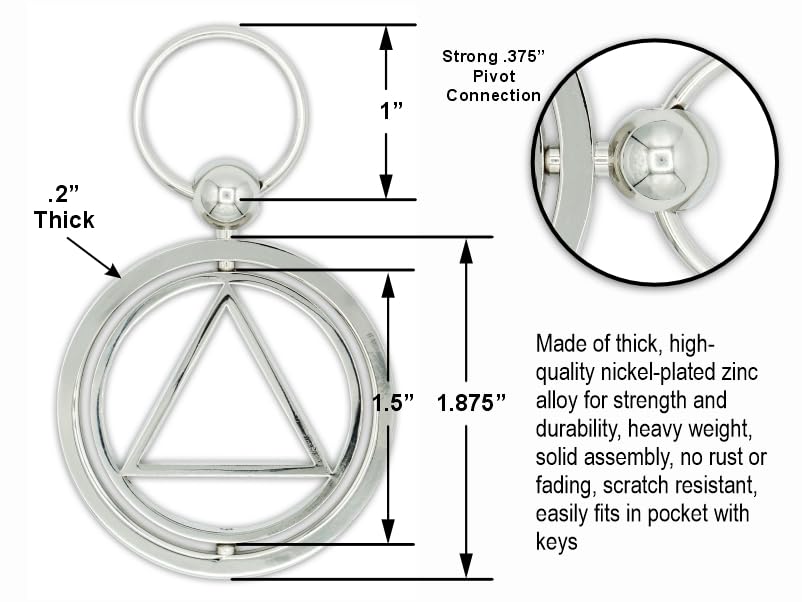 AA Spinner Keychain - Alcoholics Anonymous Circle Triangle Symbol Keyring for Sober Anniversary & Recovery - Perfect for Gifts, Meetings, and Daily Motivation