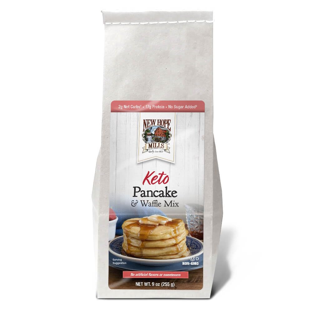 Keto Pancake & Waffle Mix by New Hope Mills - Low Carb (2g Net Carbs), Gluten-Free, Easy to Make, Fluffy & Delicious - Perfect for Keto Diet, Weight Loss & Healthy Breakfast - 9oz Pack