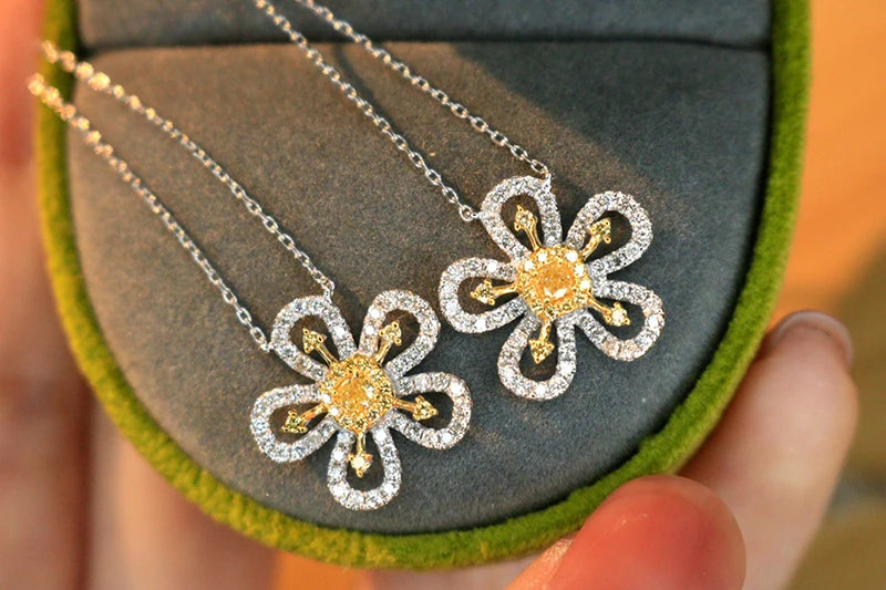 18K White Gold Real Natural Yellow Diamond Pendant Necklace for Women - Elegant Jewelry Gift for Anniversary, Birthday & Special Occasions