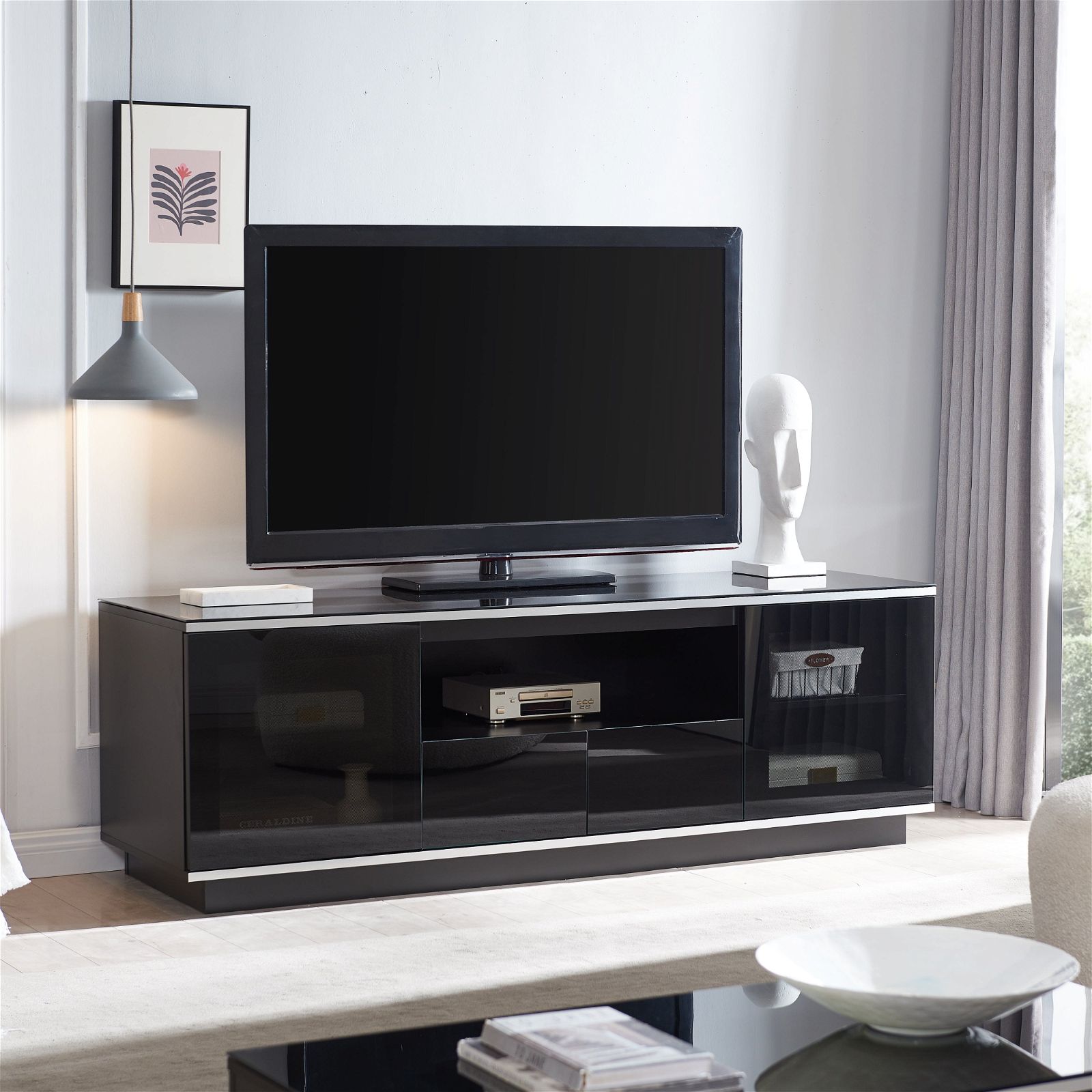 TITAN 1800 Modern TV Stand Entertainment Center - Black Media Console with Storage for Living Room, Bedroom & Home Theater