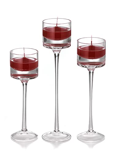 Yummi Set of 18 Floating Candles and Monet Stem Holders - Burgundy Red for Weddings, Spa, Romantic Dinners & Home Decor