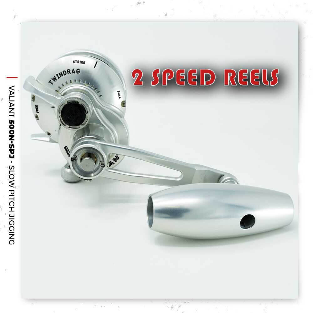 Accurate Valiant BV2 SPJ Silver 2-Speed Slow Pitch Jigging Reel - Saltwater Fishing Reel for Deep Sea Jigging & Bottom Fishing