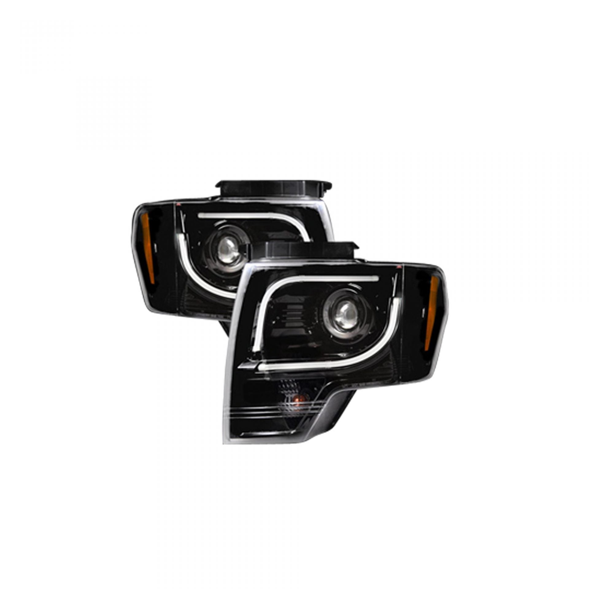 Ford F150 & Raptor 2009-2014 Projector Headlights with OLED Halos & DRL - Smoked/Black Lens for Enhanced Night Visibility & Off-Road Style