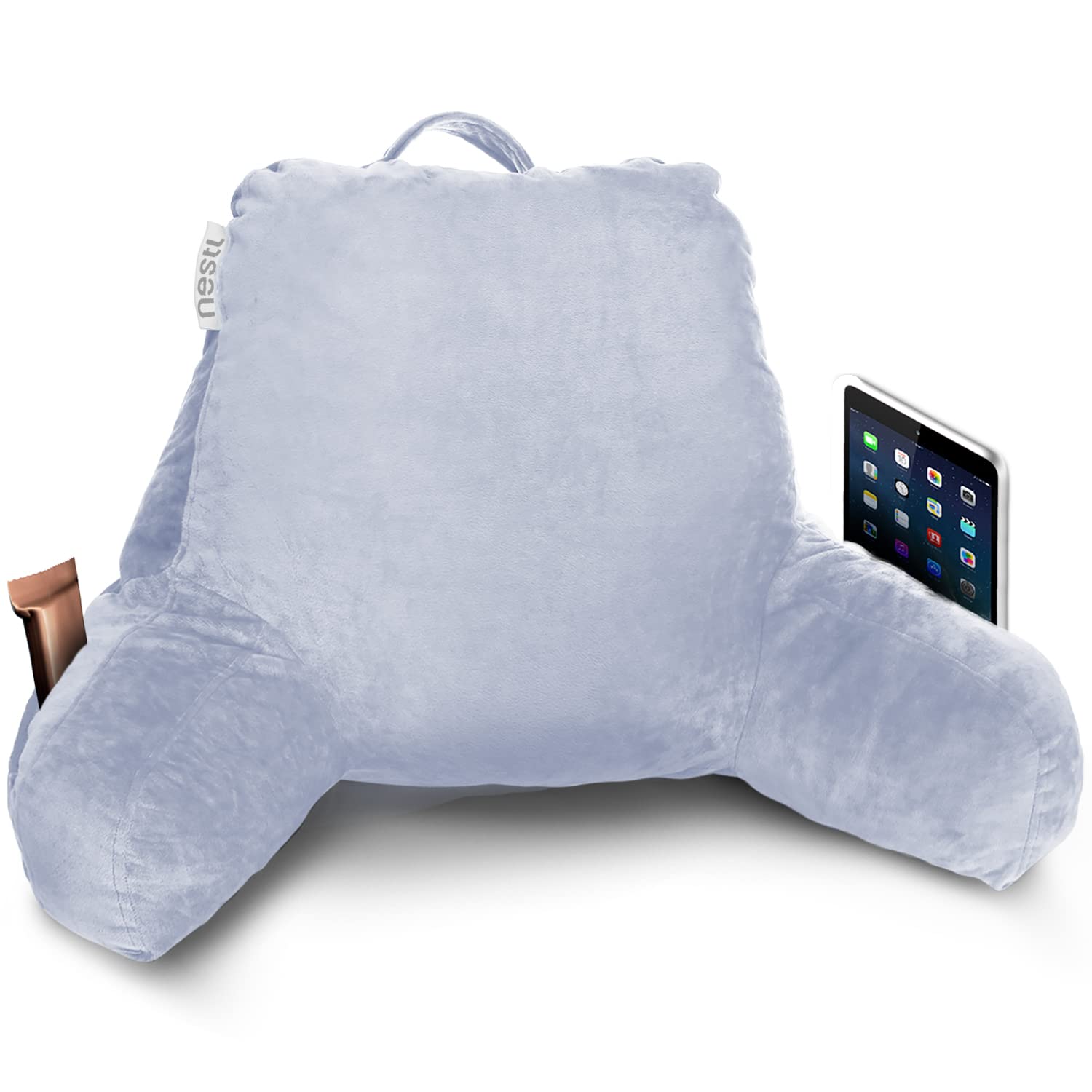 Nestl Kids Reading Pillow - Memory Foam Back Support Pillow for Bed, Chair & Floor - Small Bed Rest Pillow with Pockets - Perfect for Reading, Watching TV & Relaxing (Ice Blue)