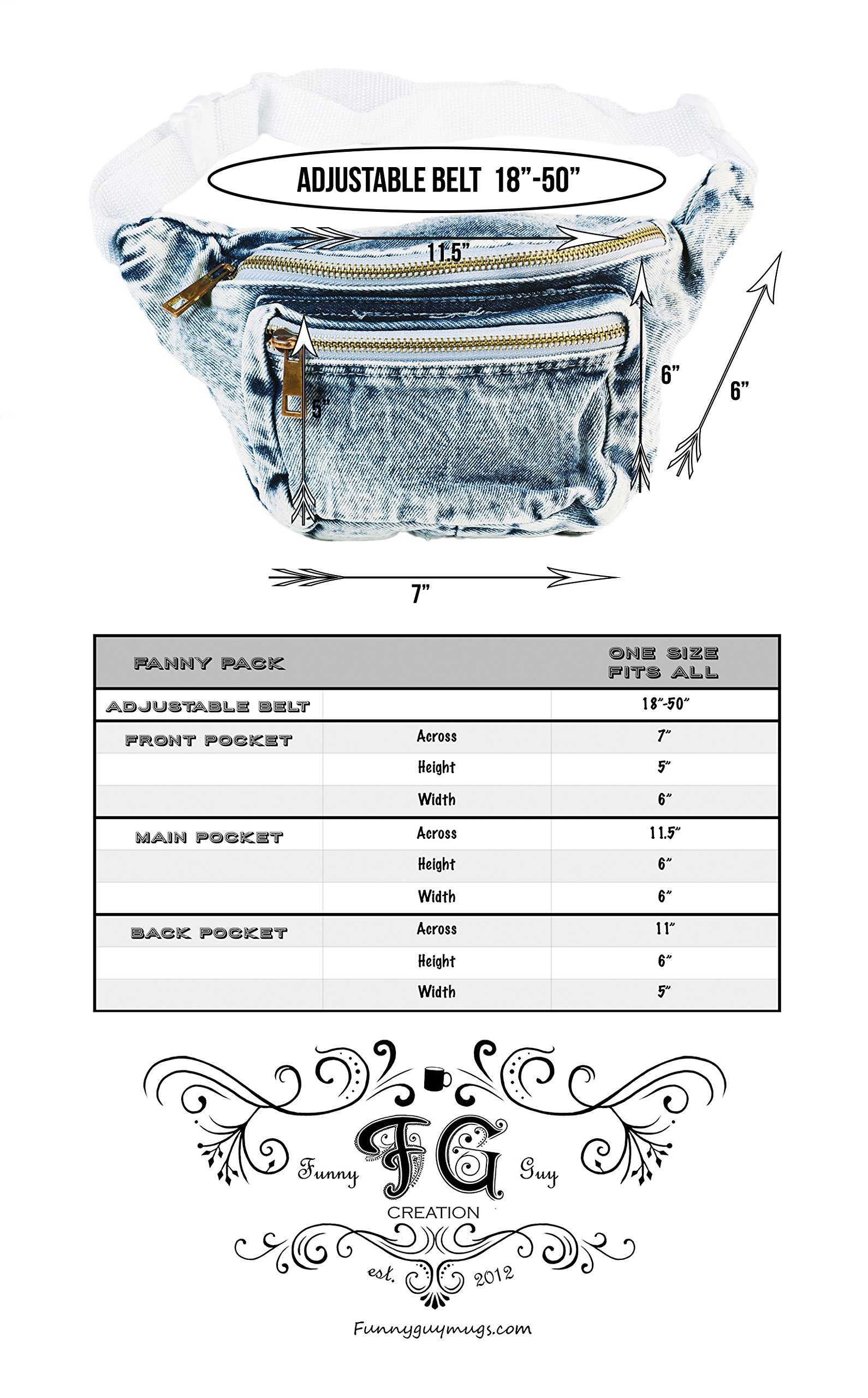 Funny Guy Mugs Premium Retro Denim Fanny Pack - Vintage Acid Wash Jean Waist Bag for Men & Women | Perfect for Travel, Hiking, Concerts & Everyday Use