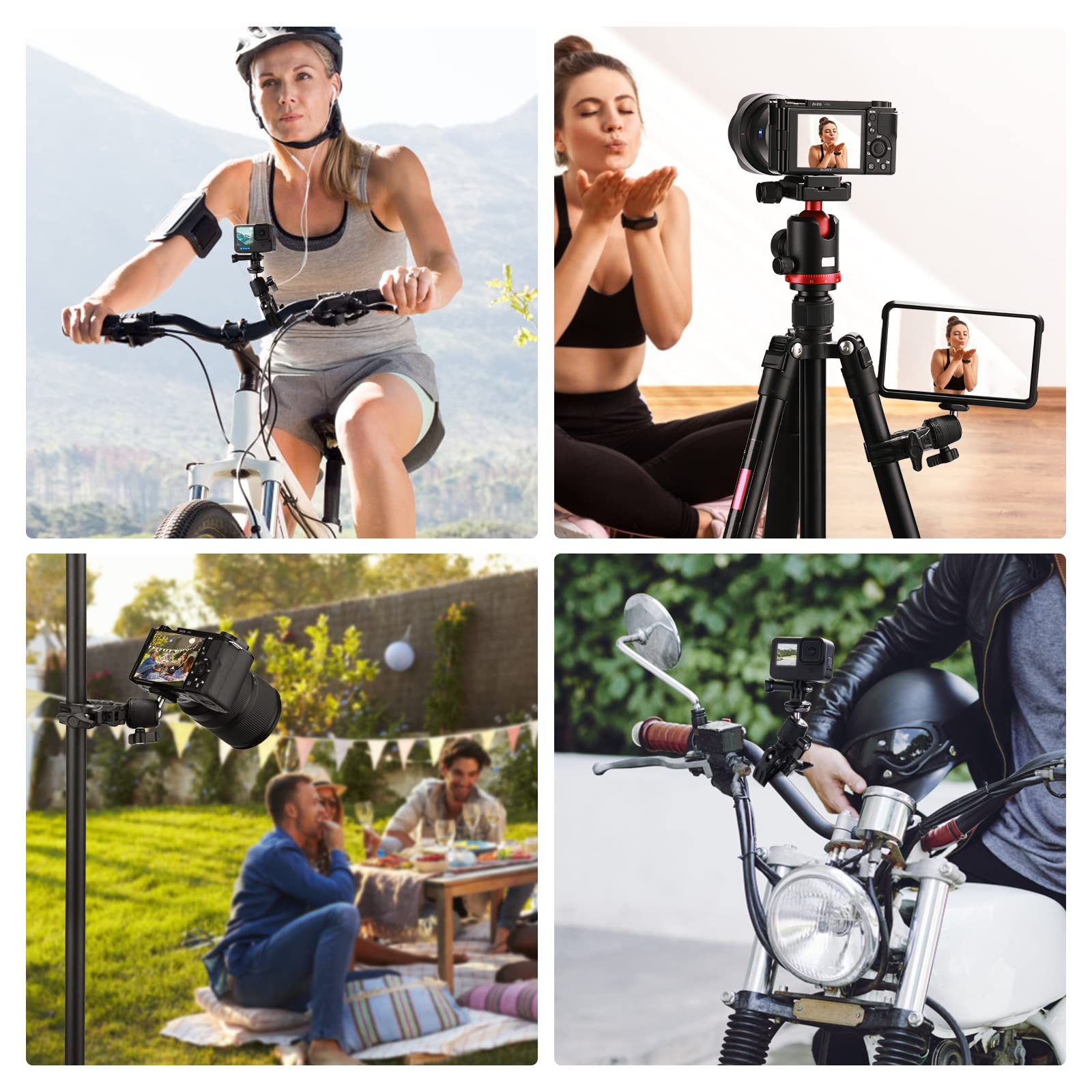 ULANZI R099 360° Ball Head Super Clamp Mount for Action Cameras - Compatible with AKASO, DJI Osmo, DSLR & Camera Monitors - Perfect for Bike, Motorcycle Handlebar & Vlogging Accessories