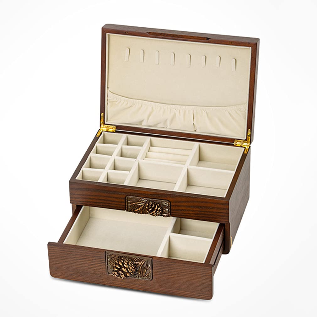 Wooden Jewelry Organizer Box for Women - 2-Layer Jewelry Display Case with Drawer, Desktop Jewelry Storage Box for Necklaces, Bracelets, Rings & Watches | Perfect for Bedroom Vanity, Travel & Gift Giving