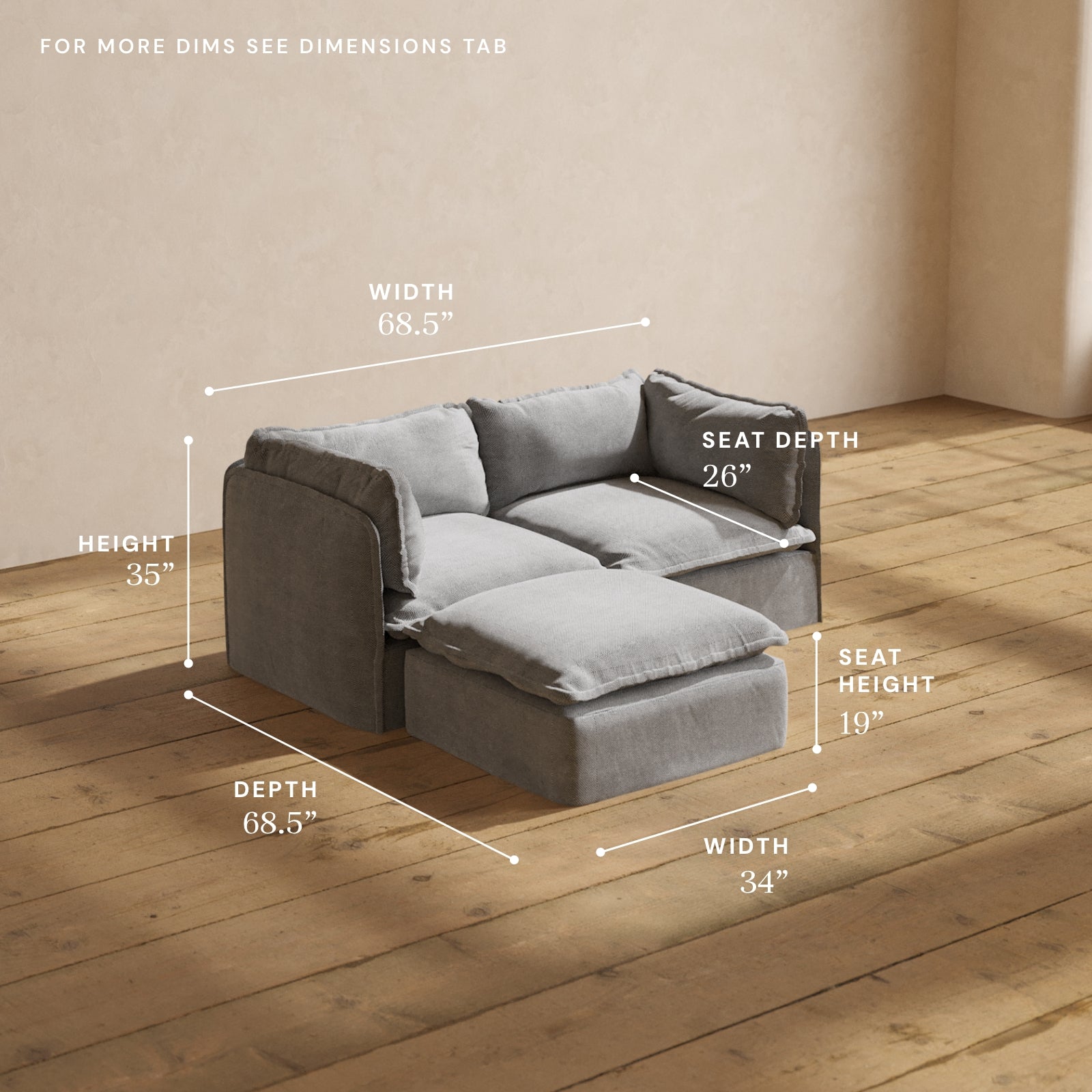 Modular Performance 2-Seater Sectional Sofa in Ash Color | Relaxed Blend Fabric | Perfect for Living Rooms, Apartments & Small Spaces