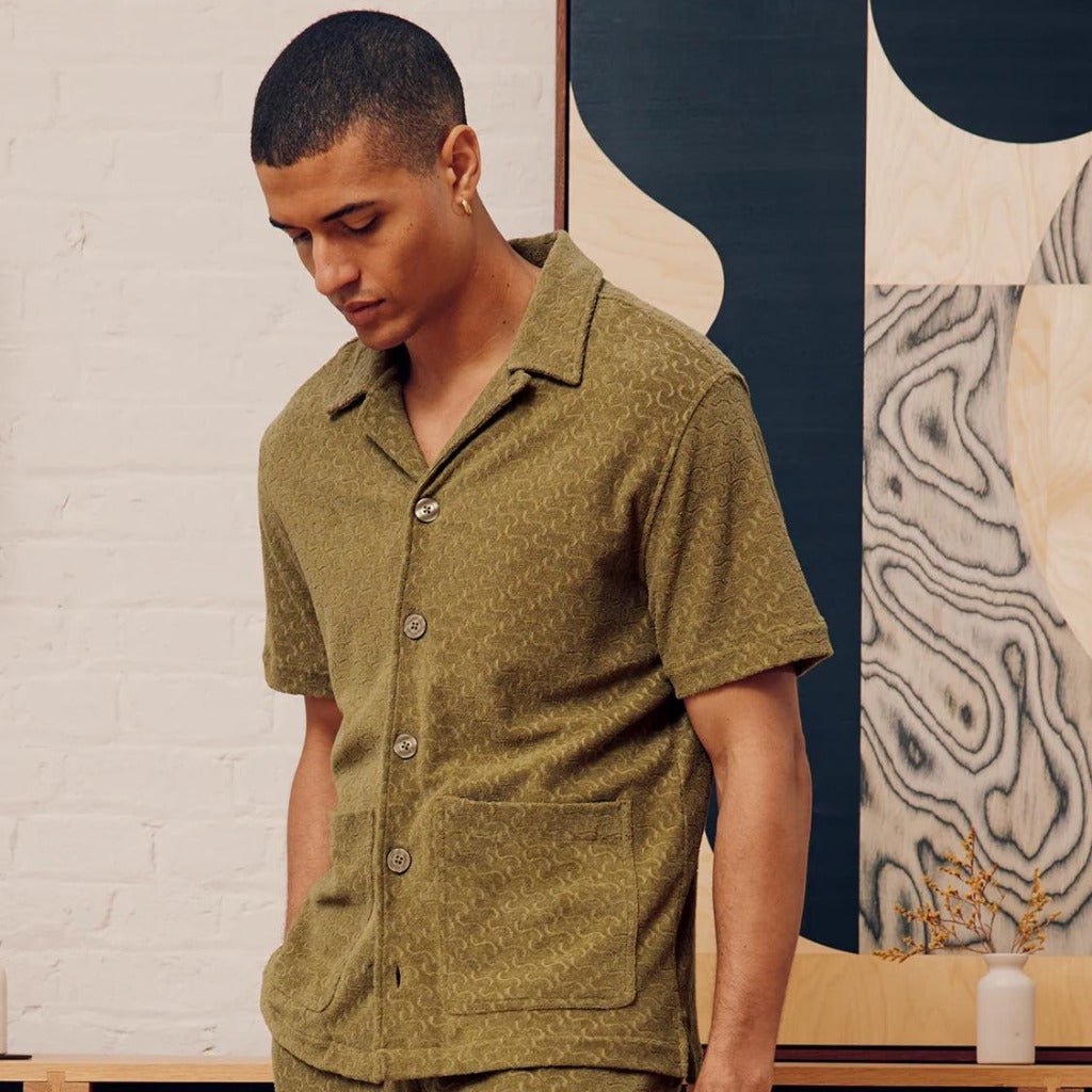 FRESCOBAL CARIOCA Jacquard Terry Polo Shirt for Men - Soft Spinach Green Cotton Blend Top for Casual Wear & Golf Outings