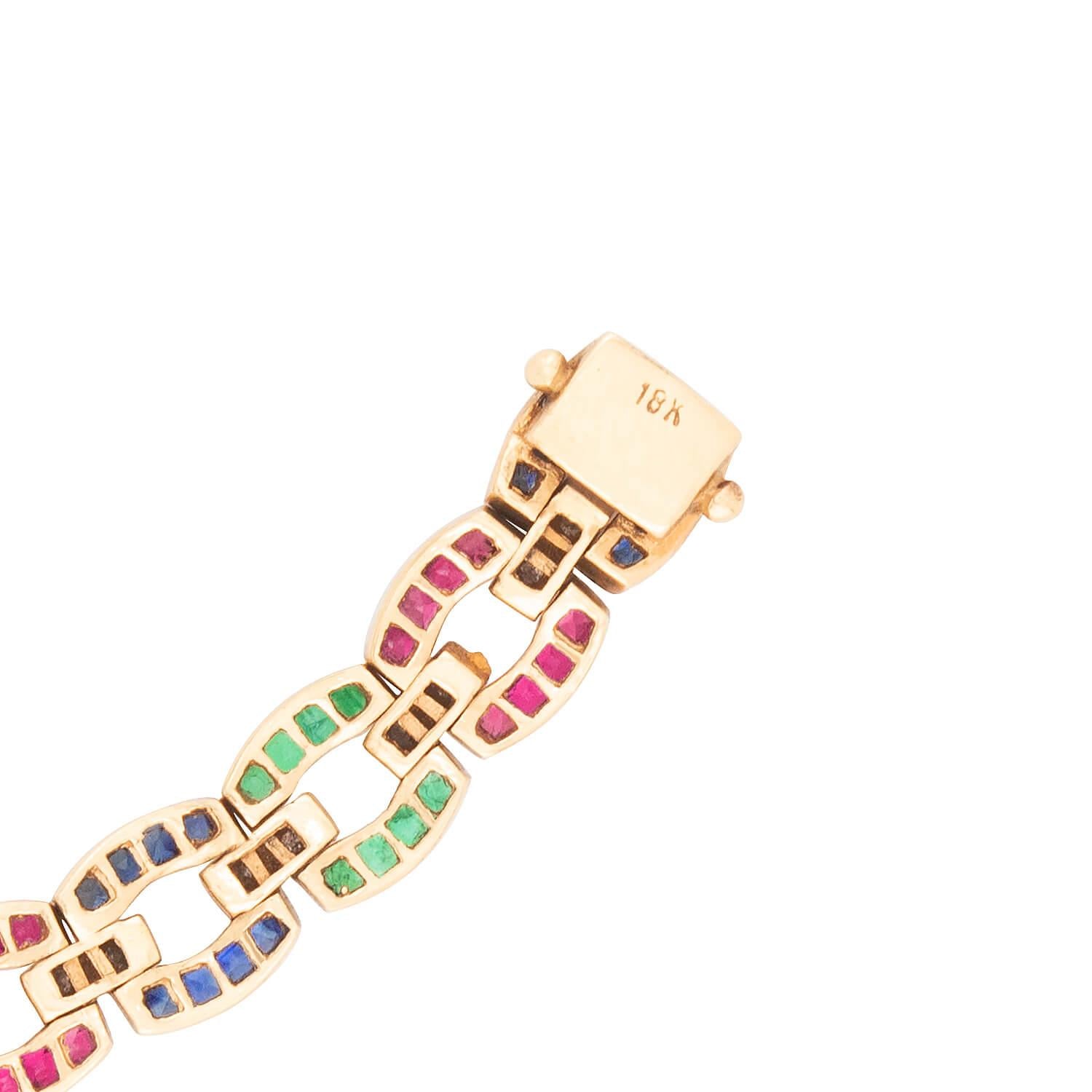 18k Gold Emerald Ruby Sapphire Diamond Line Bracelet for Women - Elegant Jewelry Gift for Wedding, Anniversary & Special Occasions