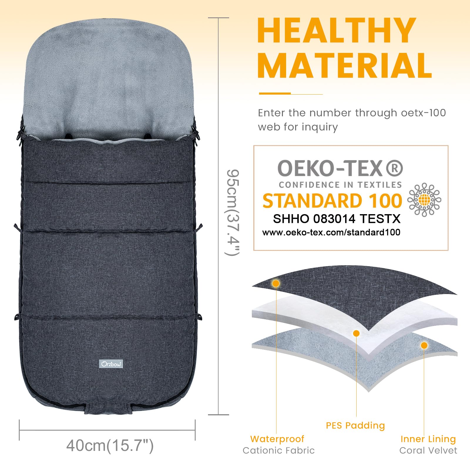 Orzbow Universal Warm Bunting Bag - Waterproof Stroller Sleeping Bag for Toddlers in Cold Weather (Black) | Perfect for Winter Walks, Outdoor Adventures & Baby Stroller Protection
