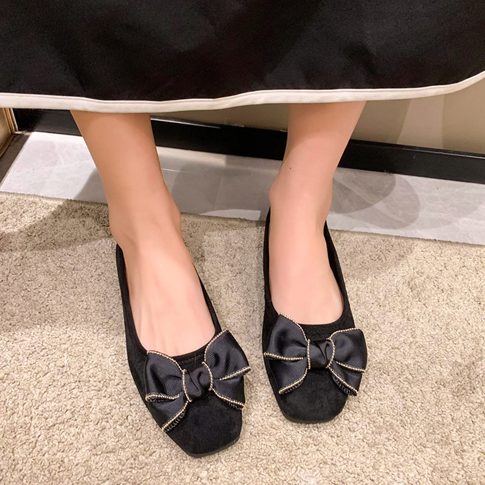 Women's Casual Flat Shoes - Spring & Autumn Square Toe Bow Leopard Print Slip-On Loafers for Work, Office & Daily Wear | Comfortable Low Heel Dress Shoes