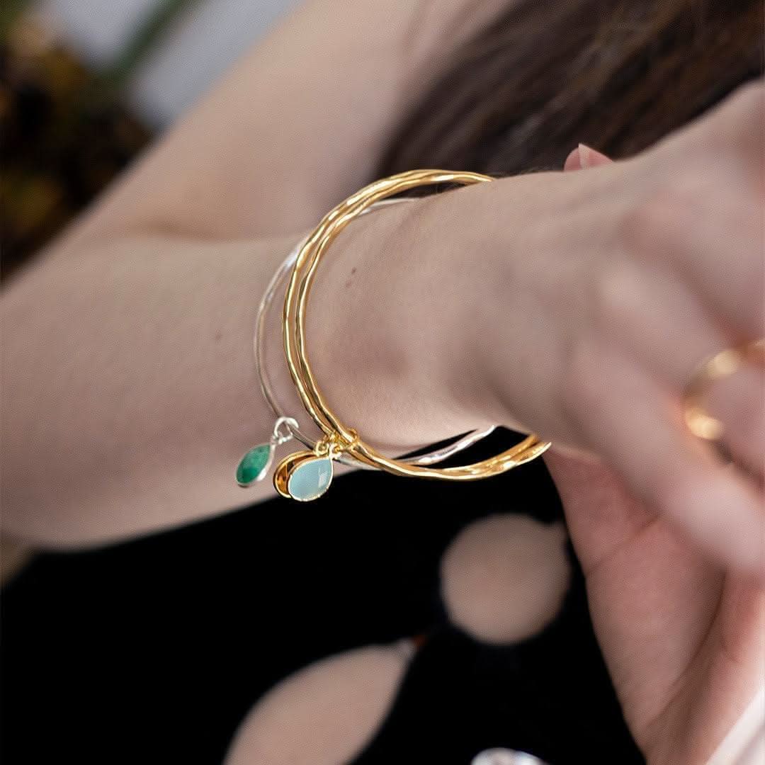 Aqua Chalcedony Gold Bangle Bracelet for Women - March Birthstone Jewelry Gift for Birthday, Anniversary & Special Occasions
