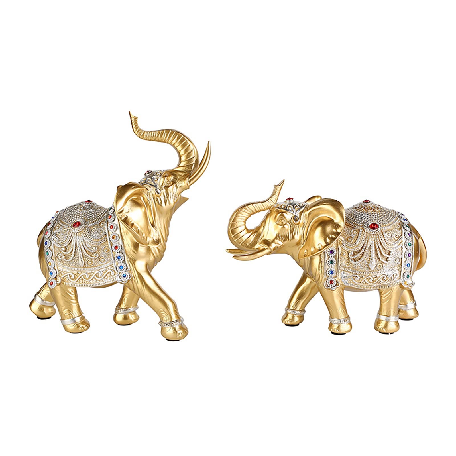 BstBrit 2Pcs Gold Elephant Statues - Elegant Pair of Elephant Figurines for Home Decor, Cute Animal Sculpture Gift | Perfect for Living Room, Bedroom & Office Desk Decorations
