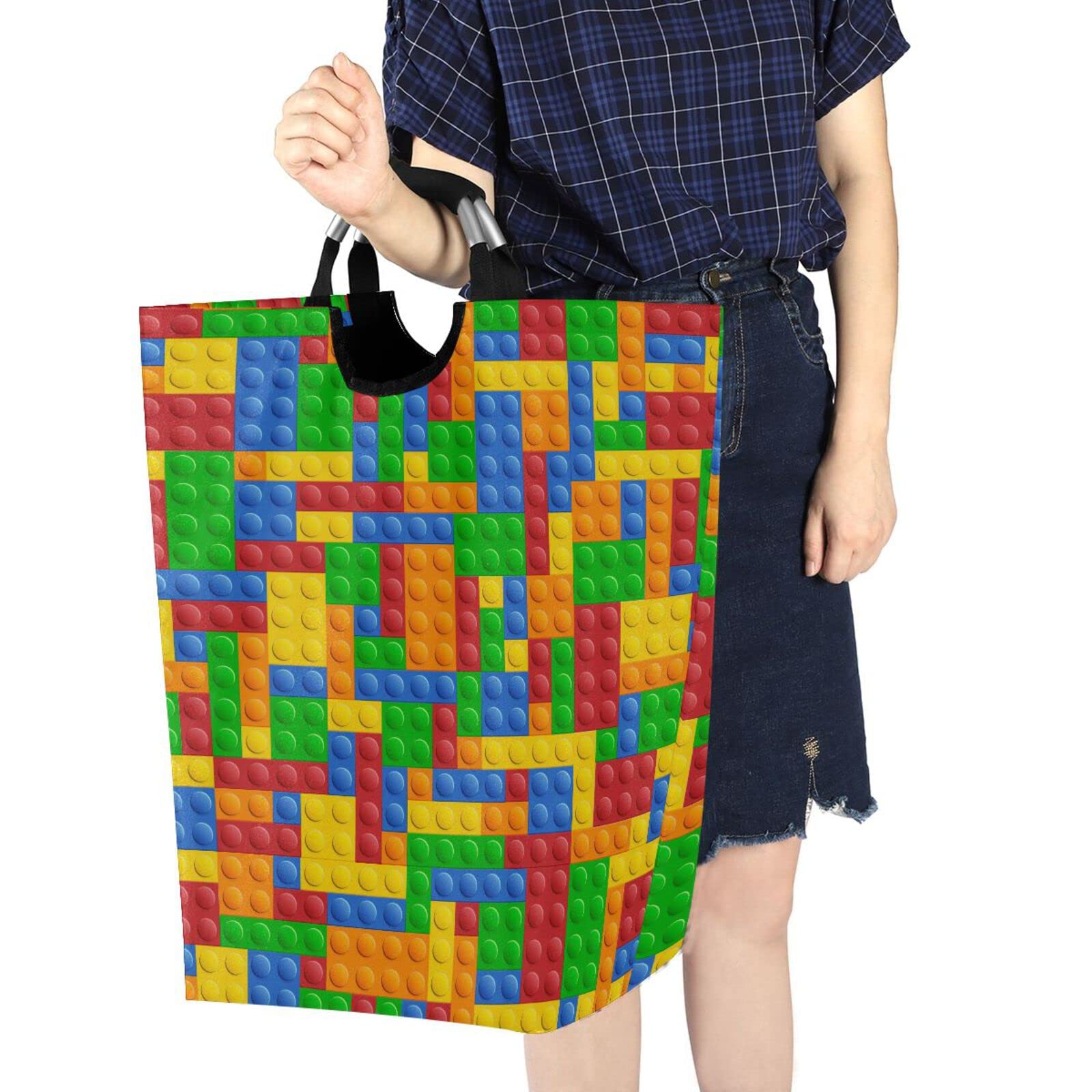 Collapsible Waterproof Laundry Hamper Basket with Building Blocks - Nursery Storage Bin for Clothes, Bedroom, Bathroom & Laundry Room - Perfect for Kids' Room Organization & Home Storage Solutions