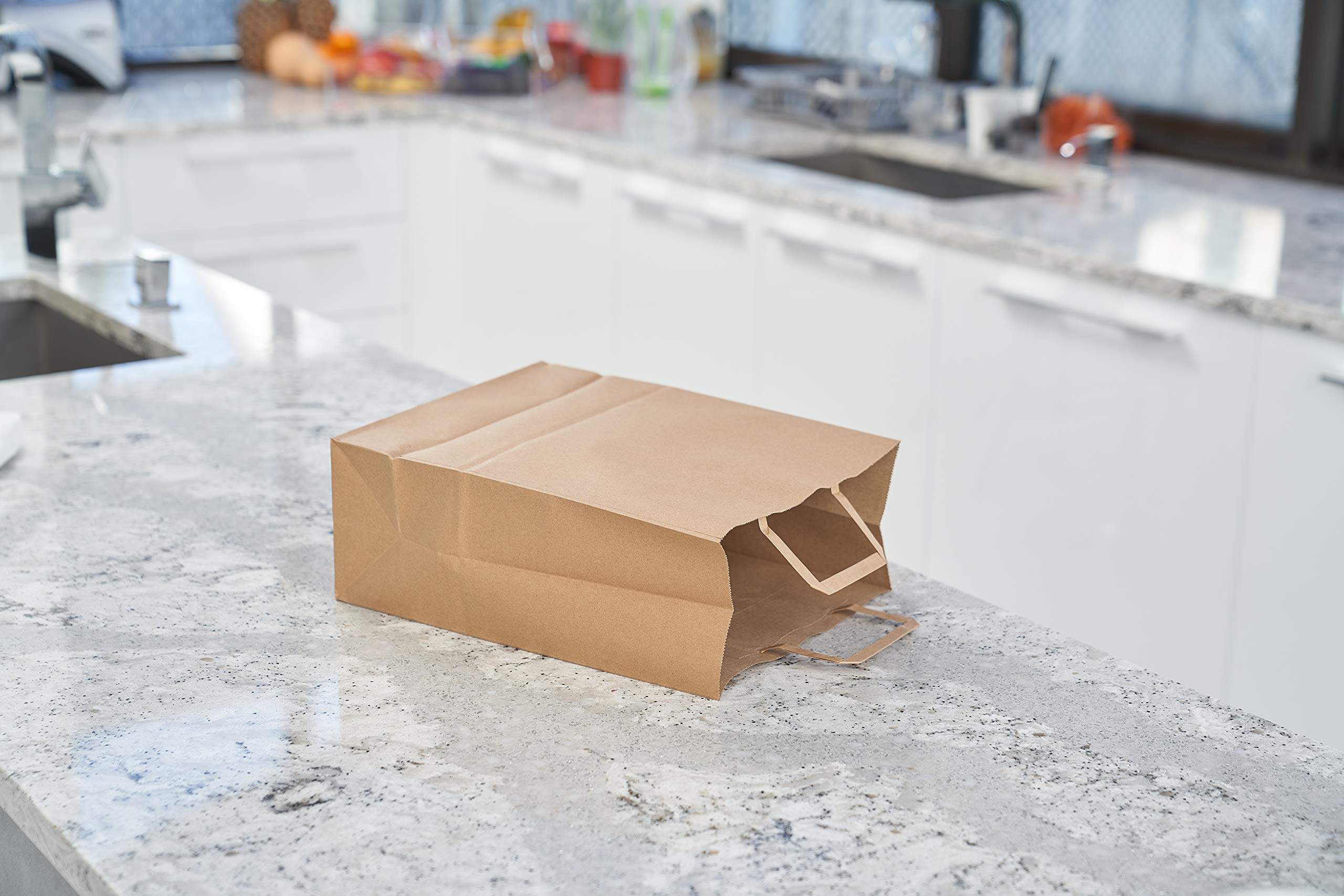 [250 Pack] Medium Kraft Brown Paper Bags with Handles 10