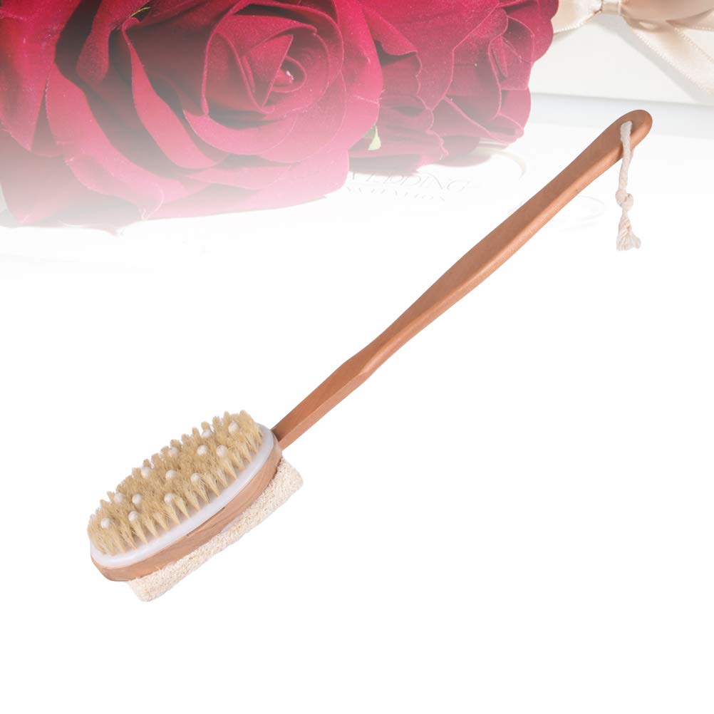 Yardwe Natural Bristle Body Brush with Long Wooden Handle - Exfoliating Loofah Sponge for Dry Brushing & Shower Massage | Perfect for Skin Exfoliation, Lymphatic Drainage & Relaxing Spa at Home