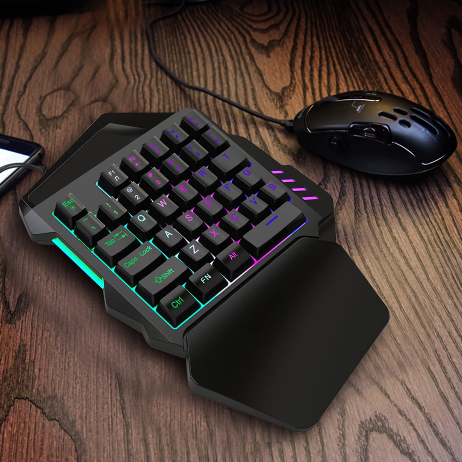 One-Handed Membrane Gaming Keyboard - 35 Keys Mini Keyboard with 5 Multimedia & FN Keys for Left-Handed Gamers | Perfect for FPS, MMO & Office Work