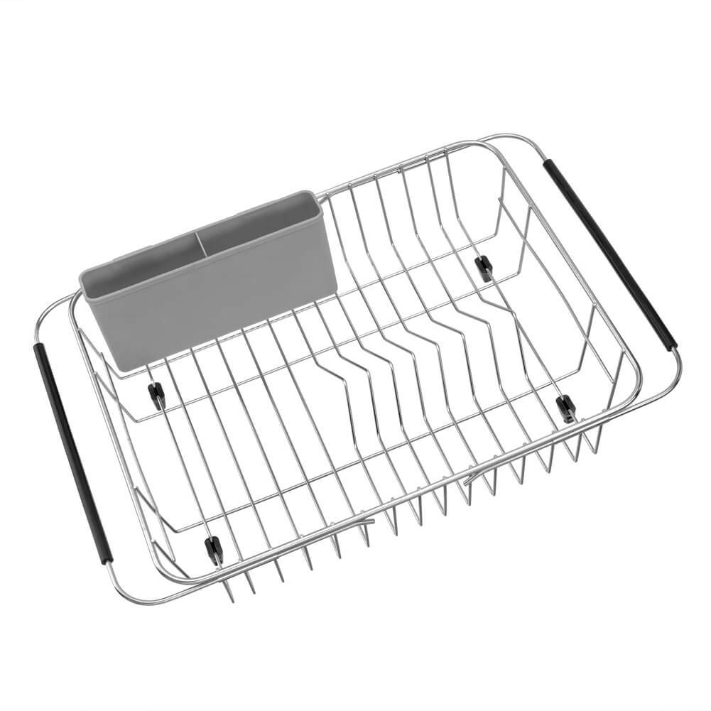 ARCCI Expandable Dish Drying Rack - Large Capacity Over The Sink Drainer with Removable Utensil Holder | Space-Saving Kitchen Organizer for Plates, Bowls & Cutlery | Perfect for Small Kitchens, Apartments & RV Use